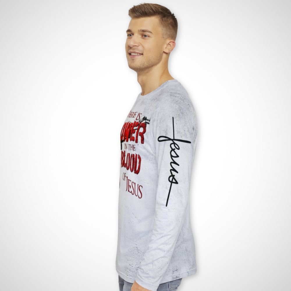 Power in the Blood of Jesus Men's Long Sleeve Shirt - Jesus Passion Apparel