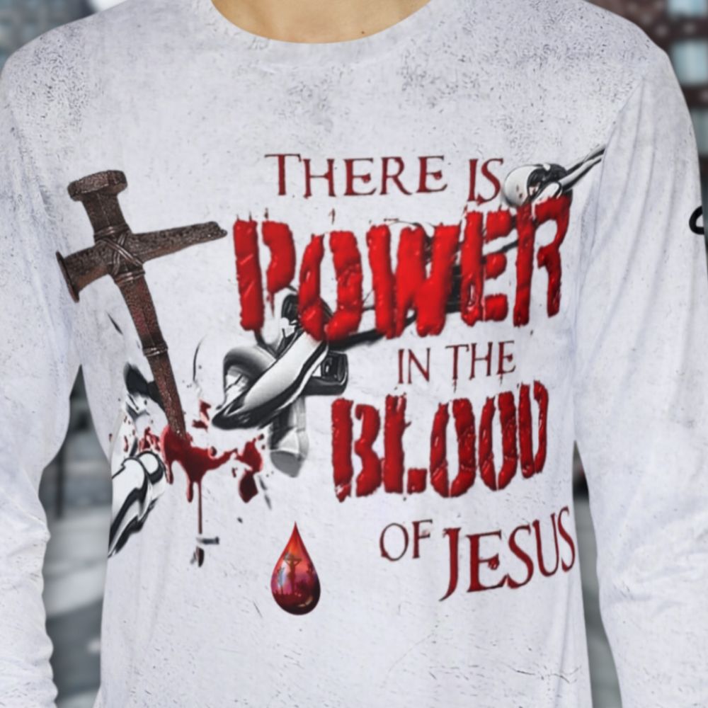 Power in the Blood of Jesus Men's Long Sleeve Shirt - Jesus Passion Apparel
