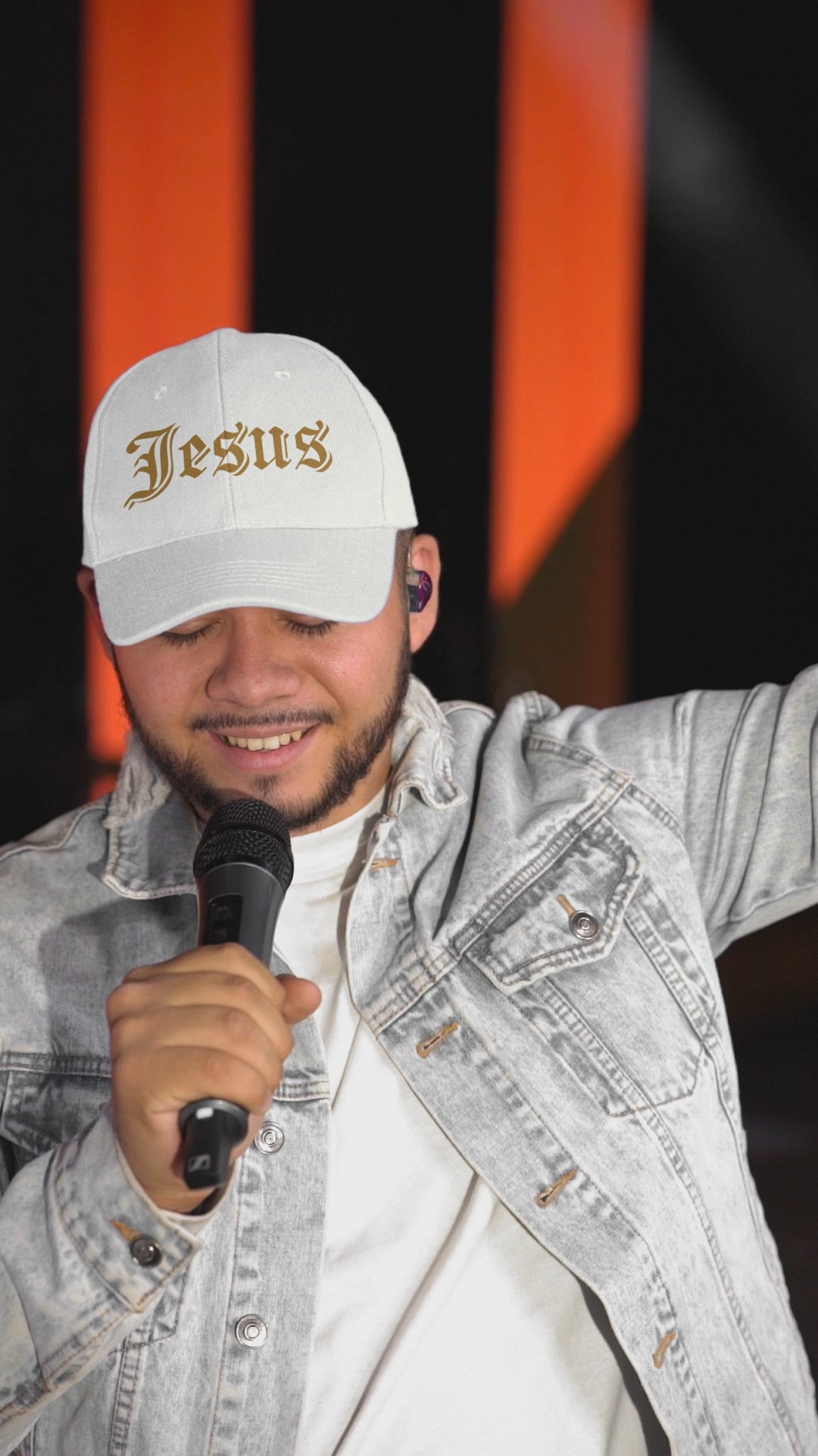 Jesus Tatoo Style Classic Dad's Cap - White with Gold Embroidery Jesus Passion Apparel