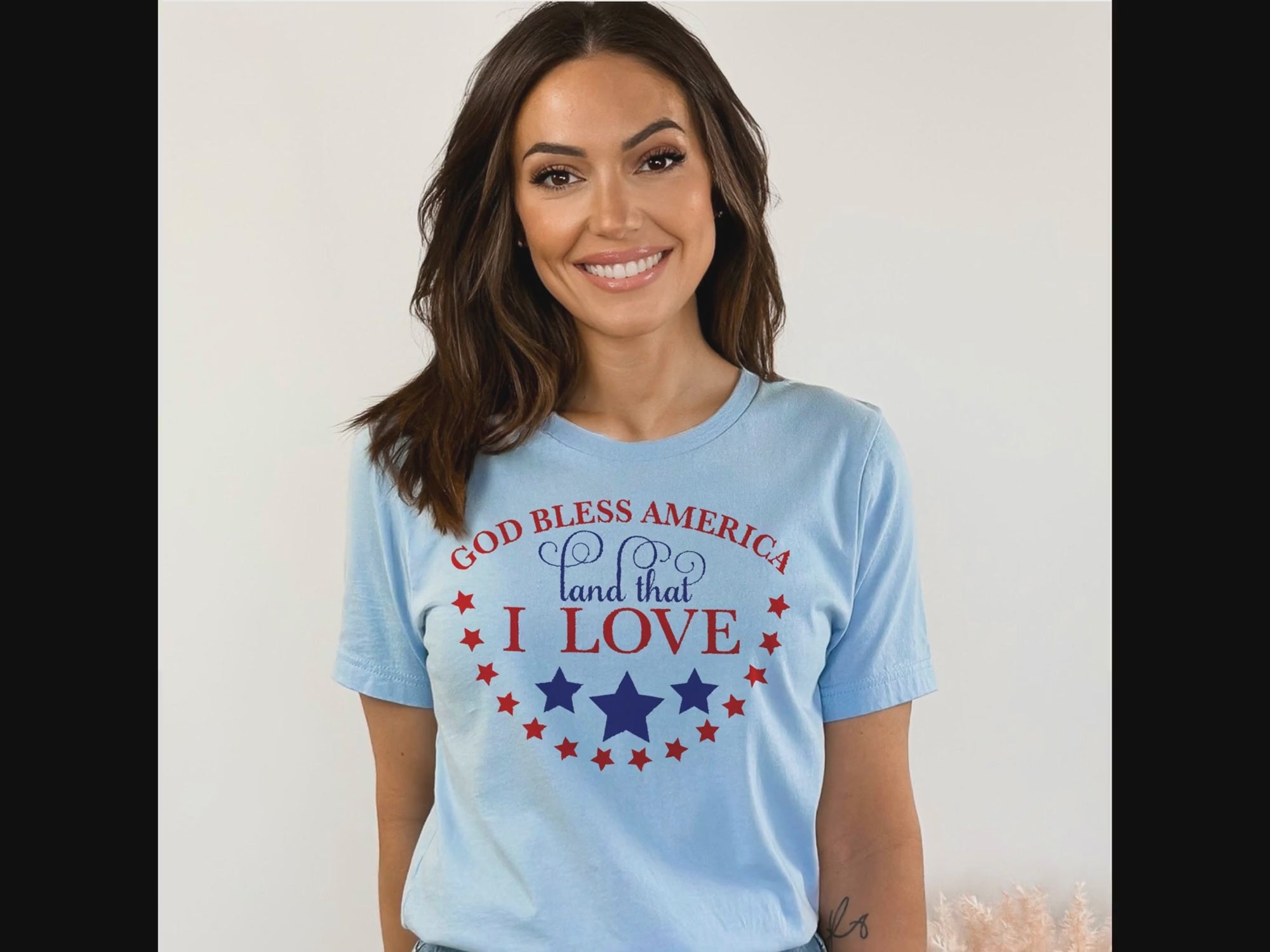 God Bless America Women's Short Sleeve Patriotic T-Shirt Size: XS Color: Baby Blue Jesus Passion Apparel