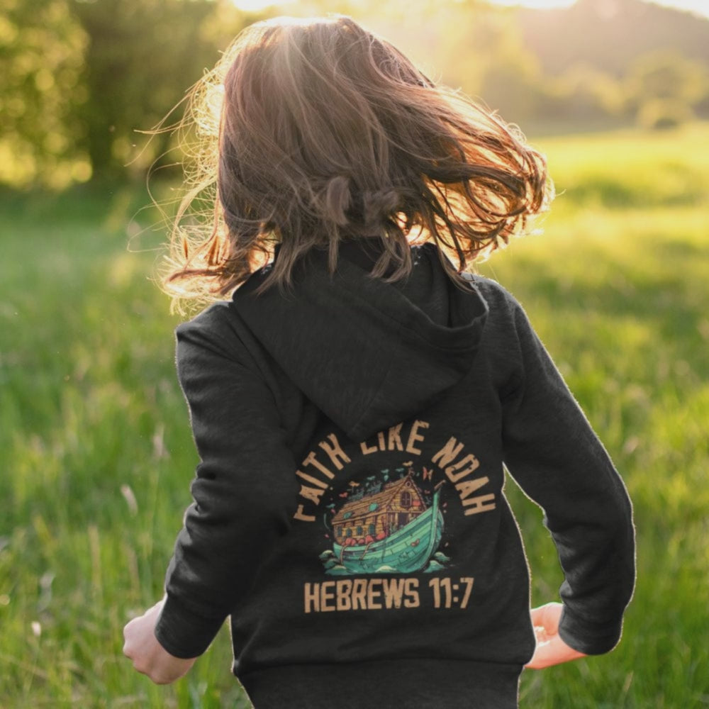 Faith Like Noah Toddler Jacket Full-Zip Fleece Hoodie Sweatshirt - Design on Back Only Size: 2T Color: Vintage Smoke Jesus Passion Apparel