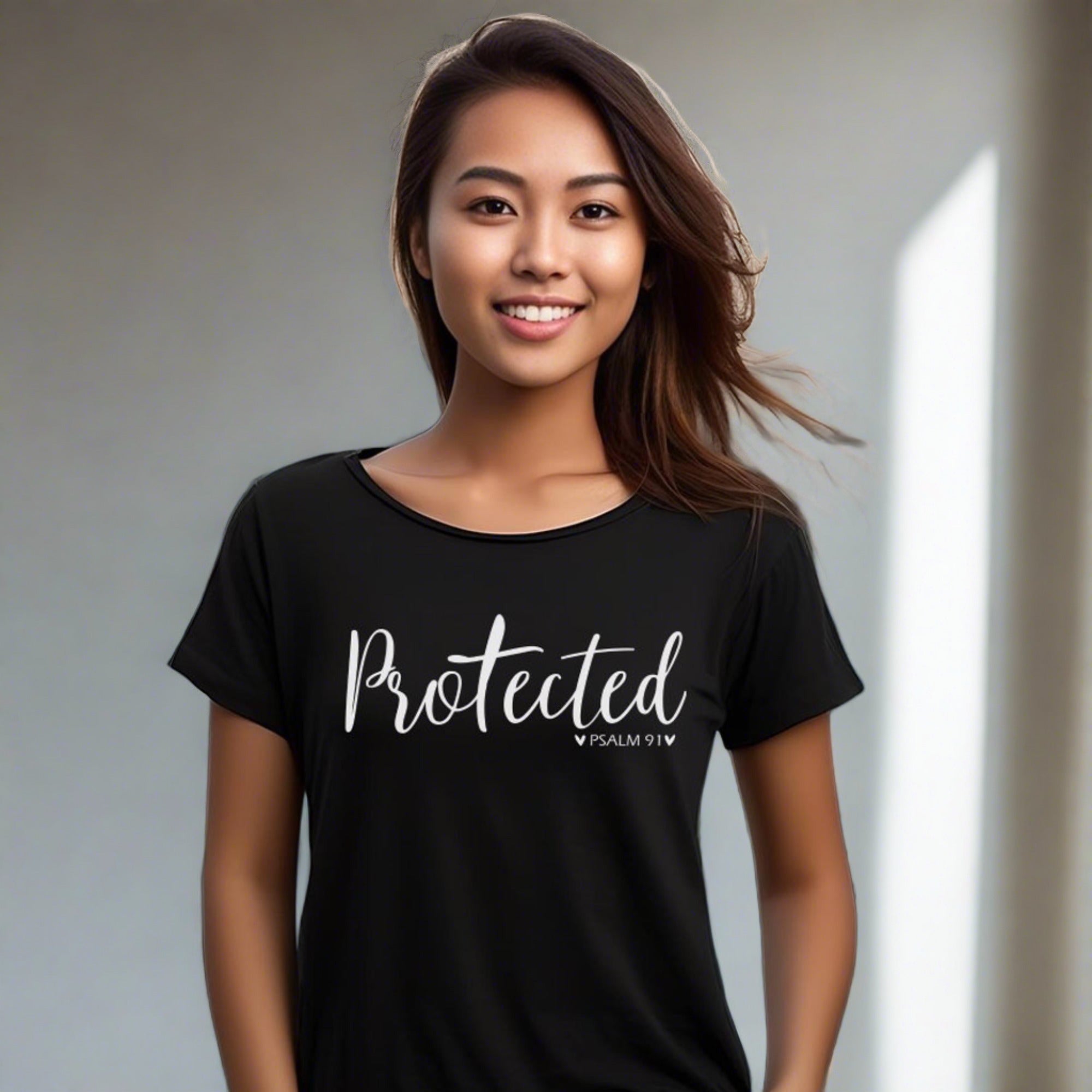 Protected Women's Jersey Short Sleeve Tee - Black / White - Jesus Passion Apparel