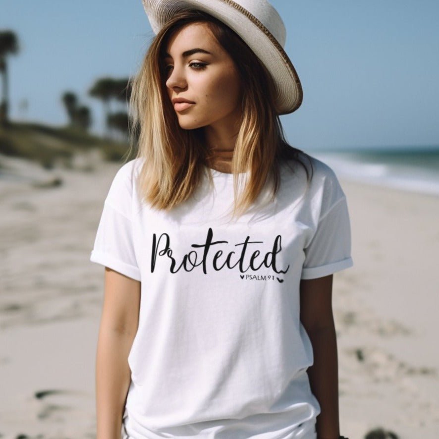 Protected Women's Jersey Short Sleeve Tee - Black / White - Jesus Passion Apparel