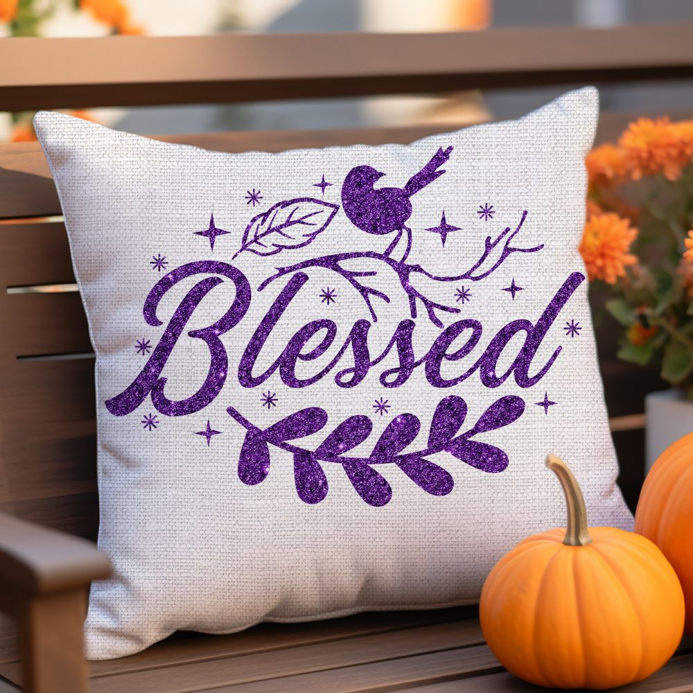 Purple Glitter Blessed Bird Square Pillows - Jesus Passion Apparel