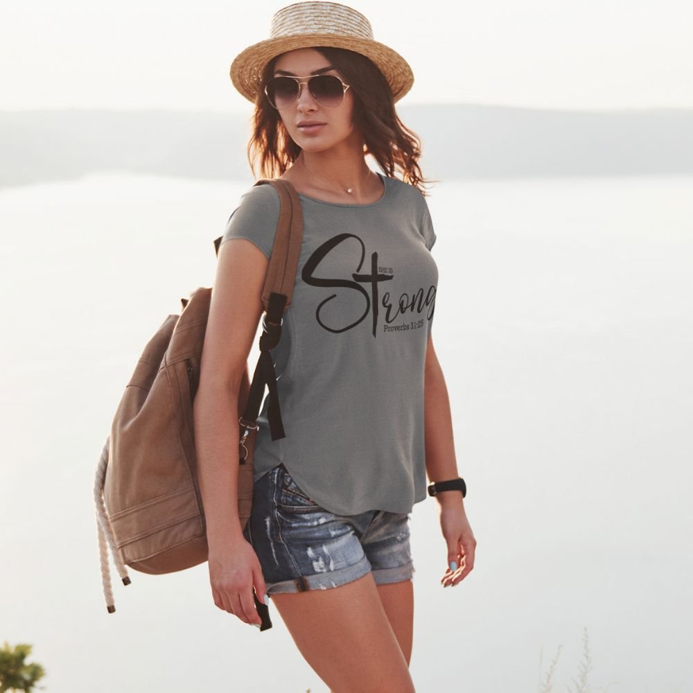 She is Strong Proverbs 31:25 Relaxed - Fit Scoop Neck T-Shirt - Jesus Passion Apparel