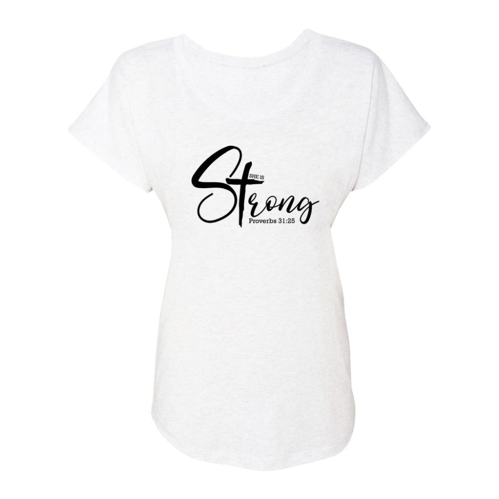 She is Strong Proverbs 31:25 Relaxed - Fit Scoop Neck T-Shirt - Jesus Passion Apparel