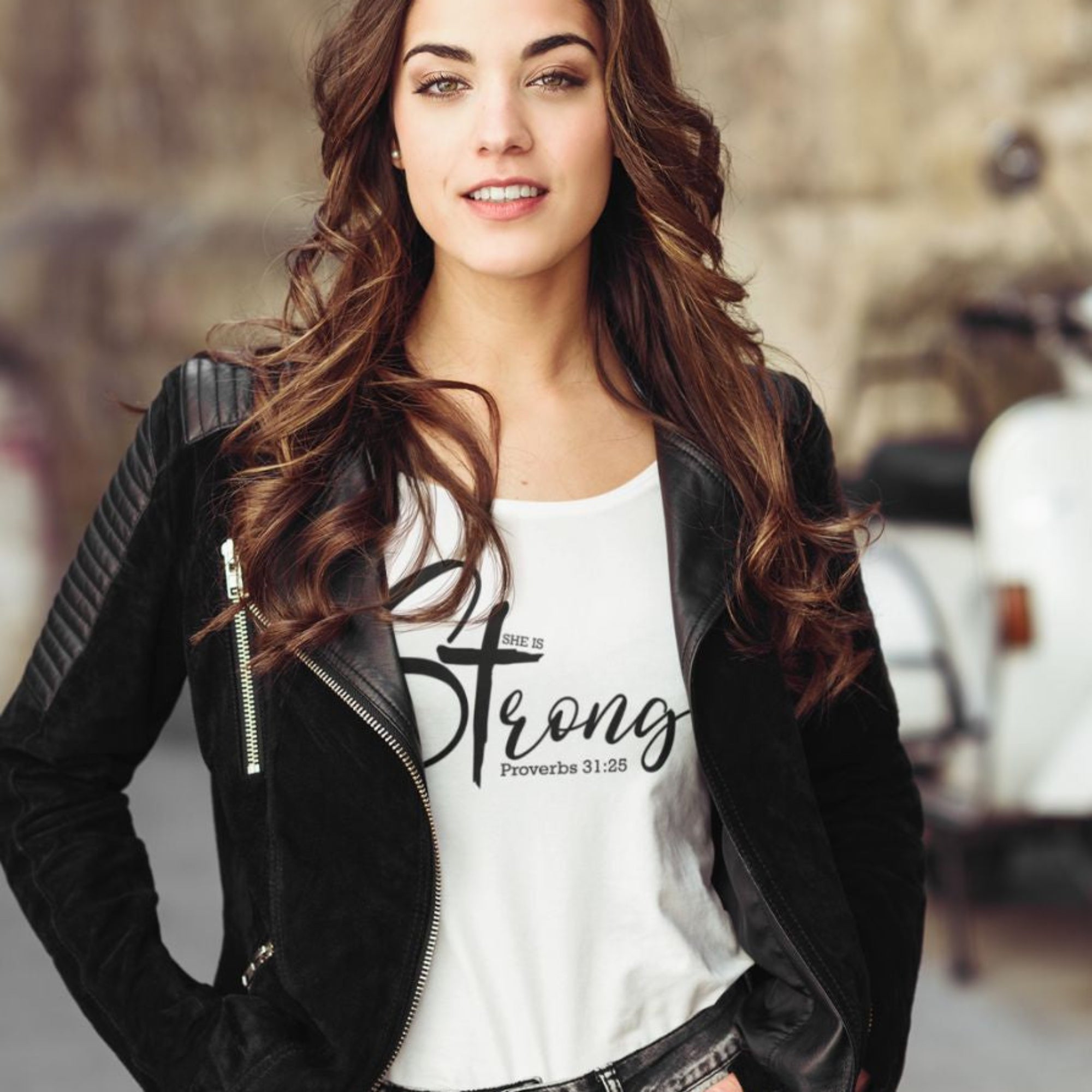 She is Strong Proverbs 31:25 Relaxed - Fit Scoop Neck T-Shirt - Jesus Passion Apparel