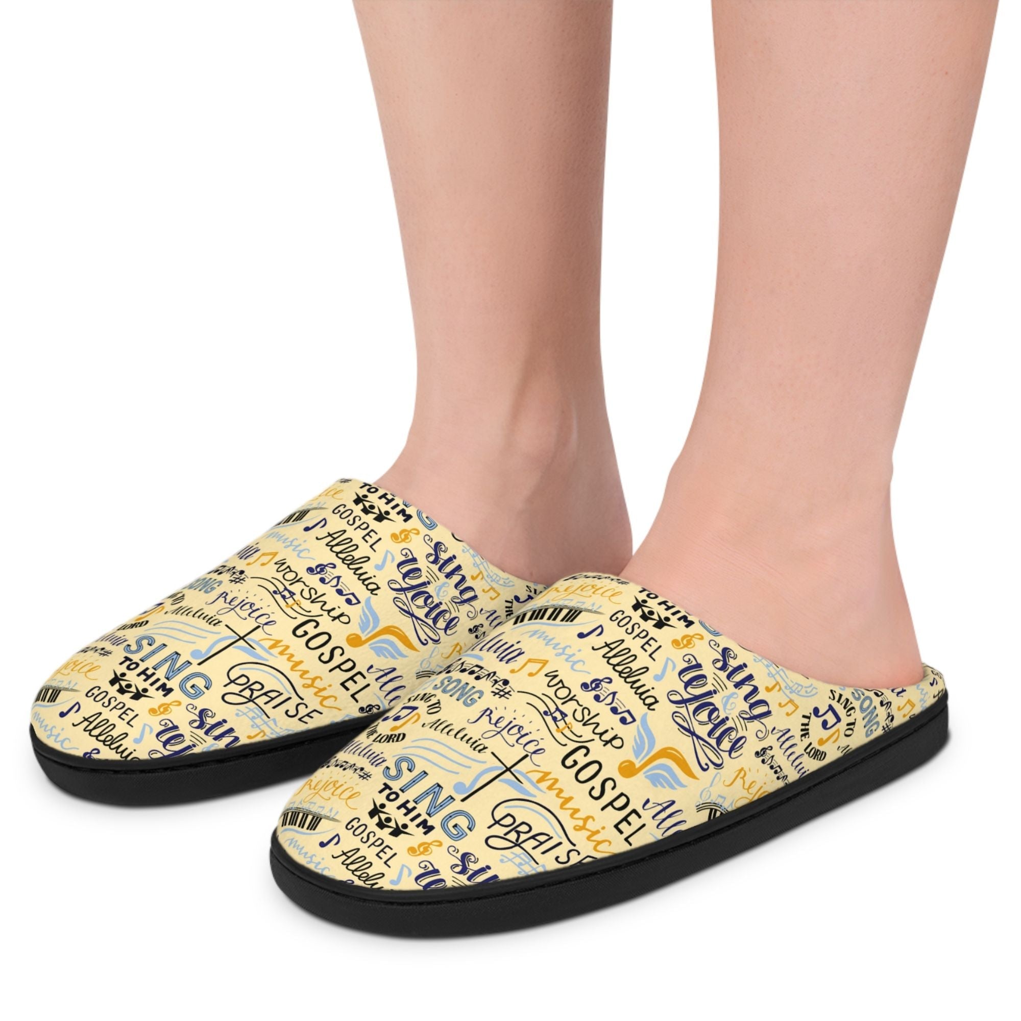 Sing To Him Alleluia Women's Yellow Indoor Slippers - Matching Pajama Set and Lounge / Pajama Pants Available - Jesus Passion Apparel