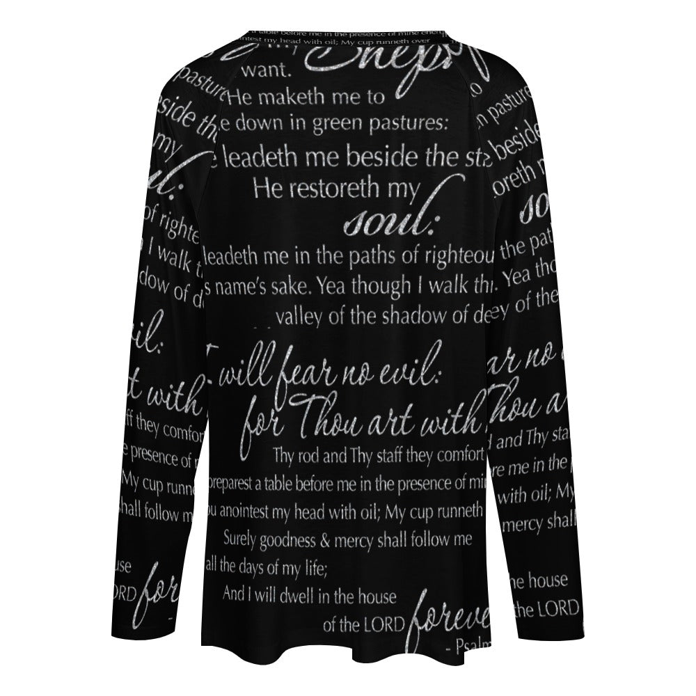 The Lord's Prayer Women's Long Sleeve Loose V - Neck Tee - Black - Jesus Passion Apparel