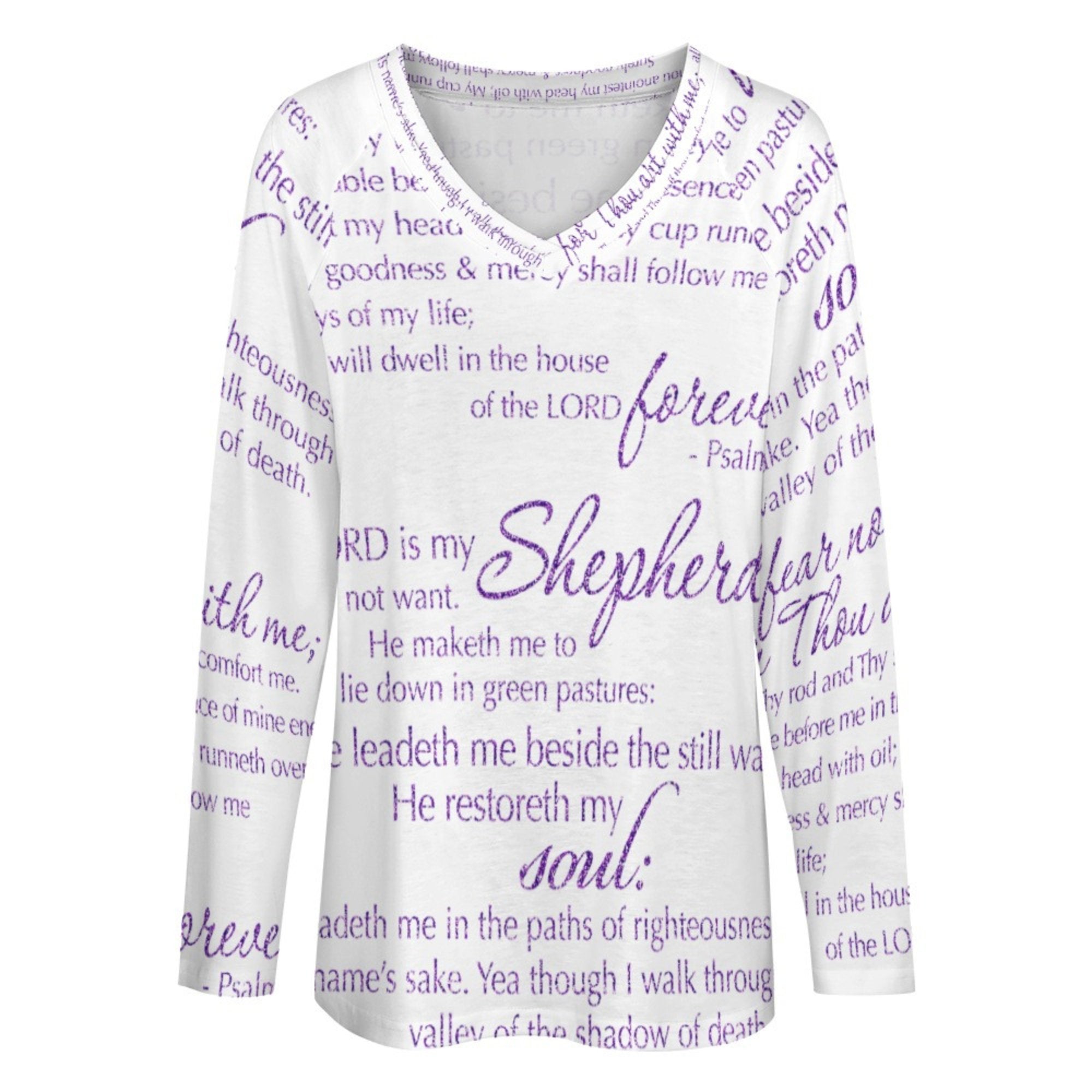 The Lord's Prayer Women's Long Sleeve Loose V - Neck Tee - White - Jesus Passion Apparel