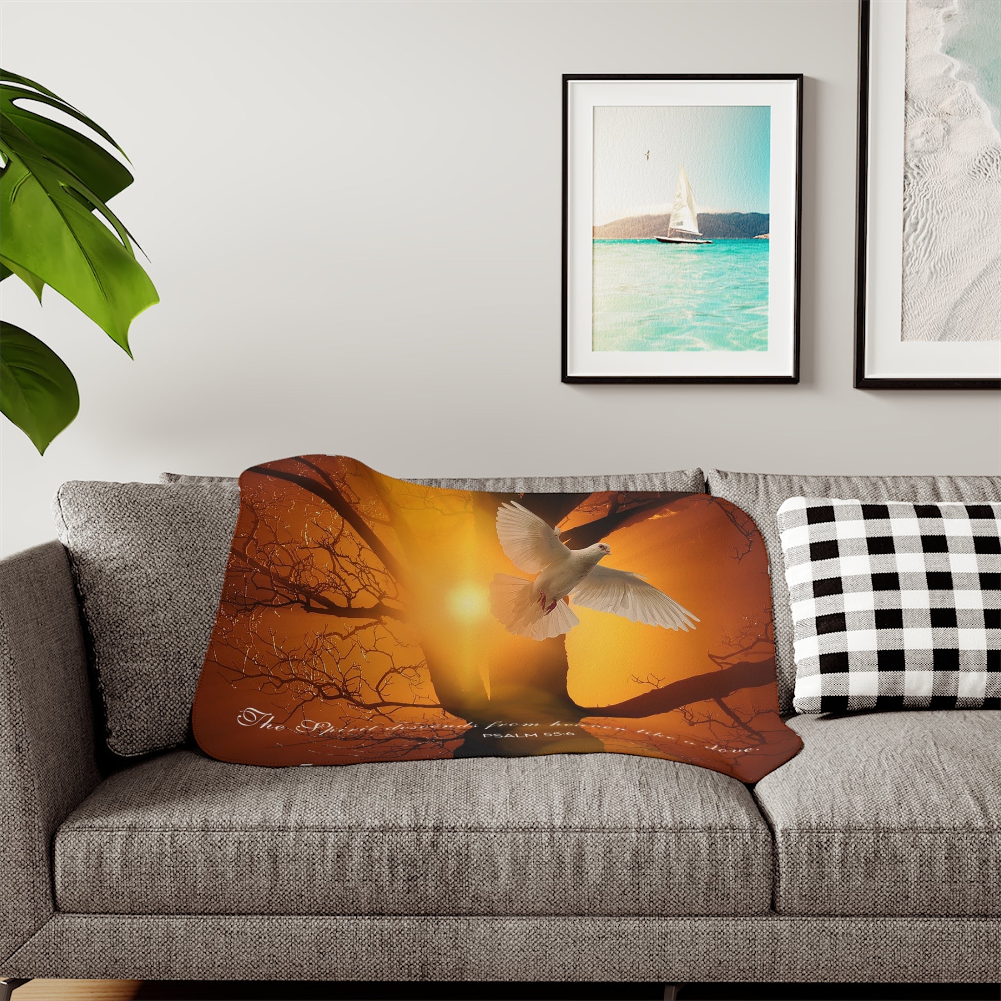 The Spirt Decends Like a Dove Sherpa Blanket - 3 Sizes - Jesus Passion Apparel