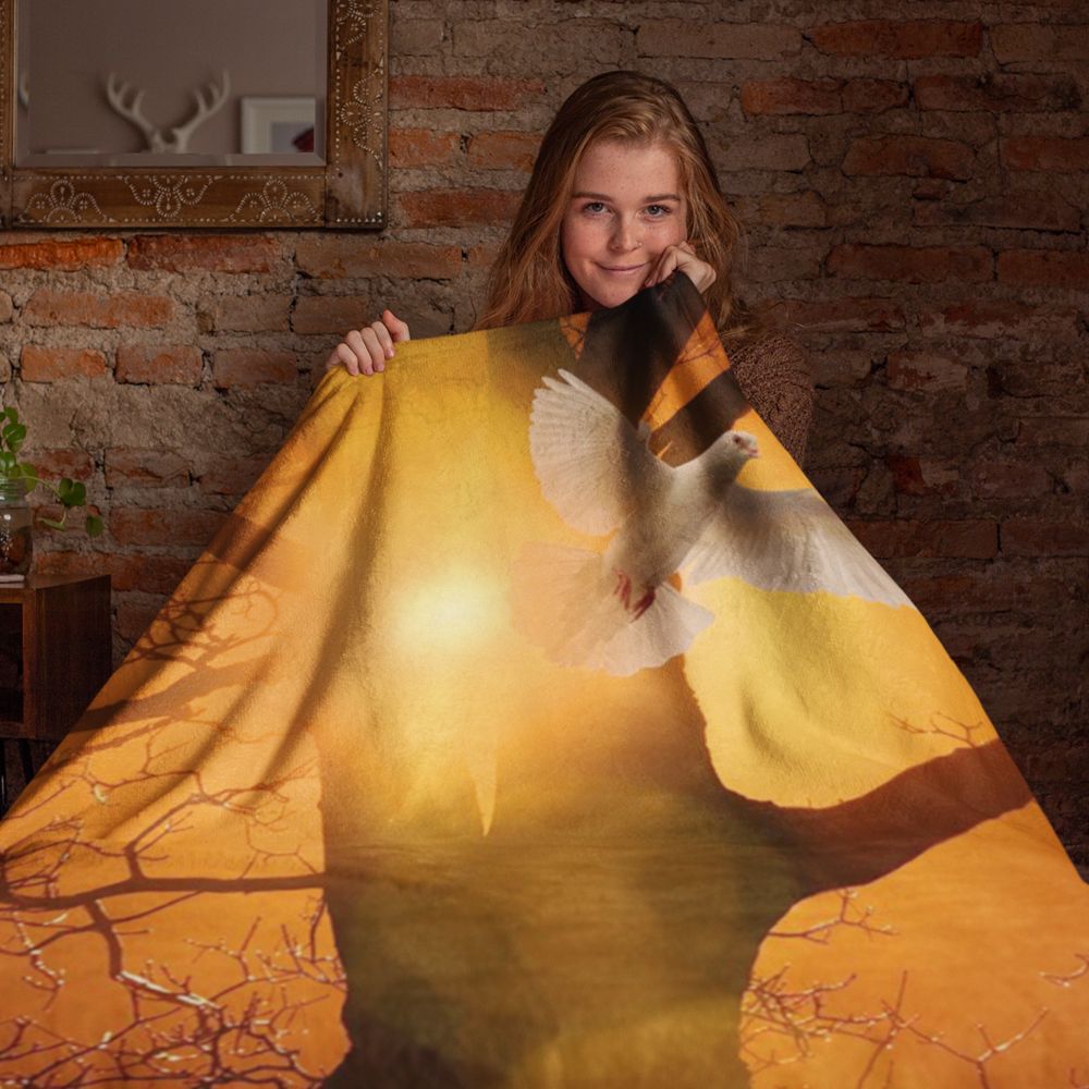 The Spirt Decends Like a Dove Sherpa Blanket - 3 Sizes - Jesus Passion Apparel