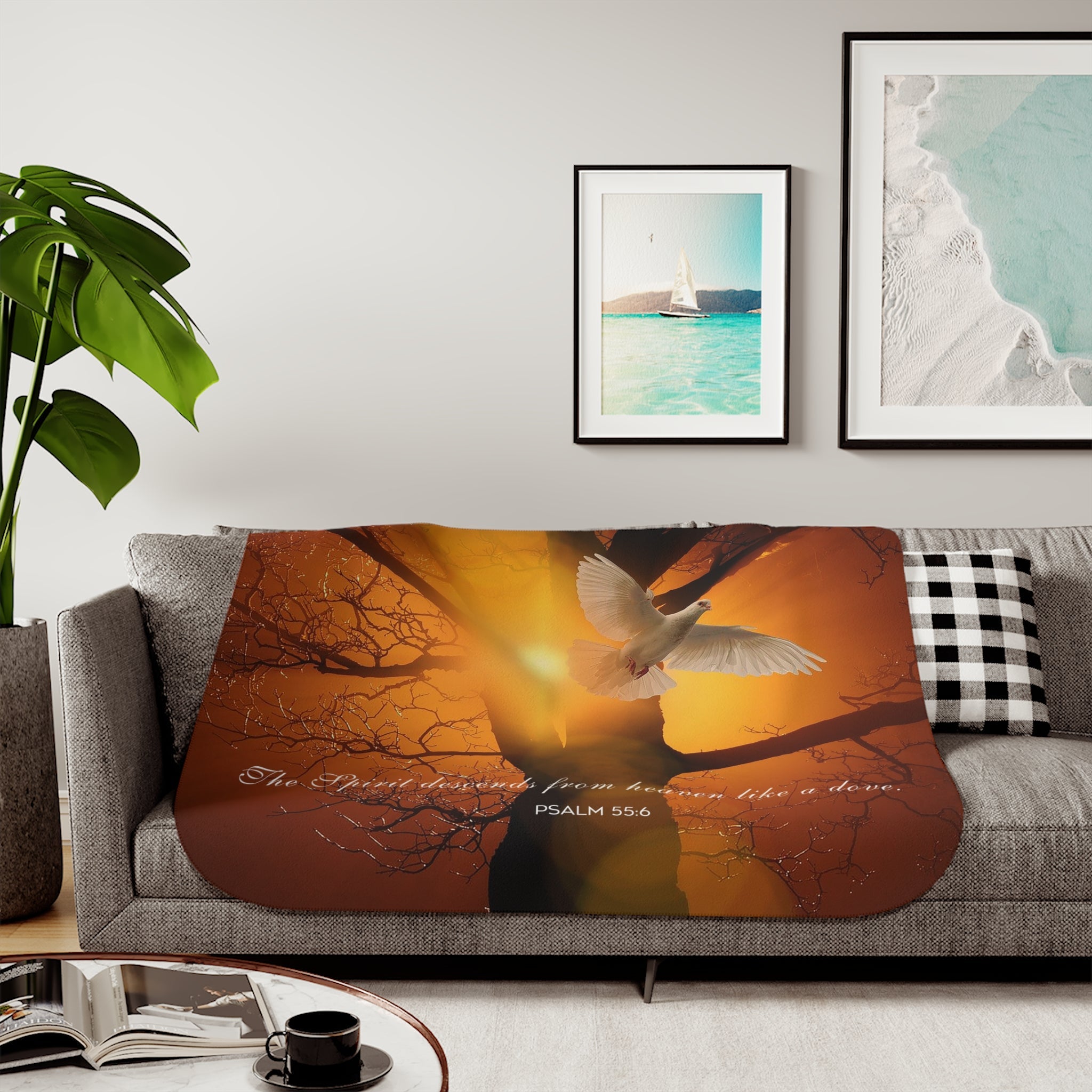 The Spirt Decends Like a Dove Sherpa Blanket - 3 Sizes - Jesus Passion Apparel