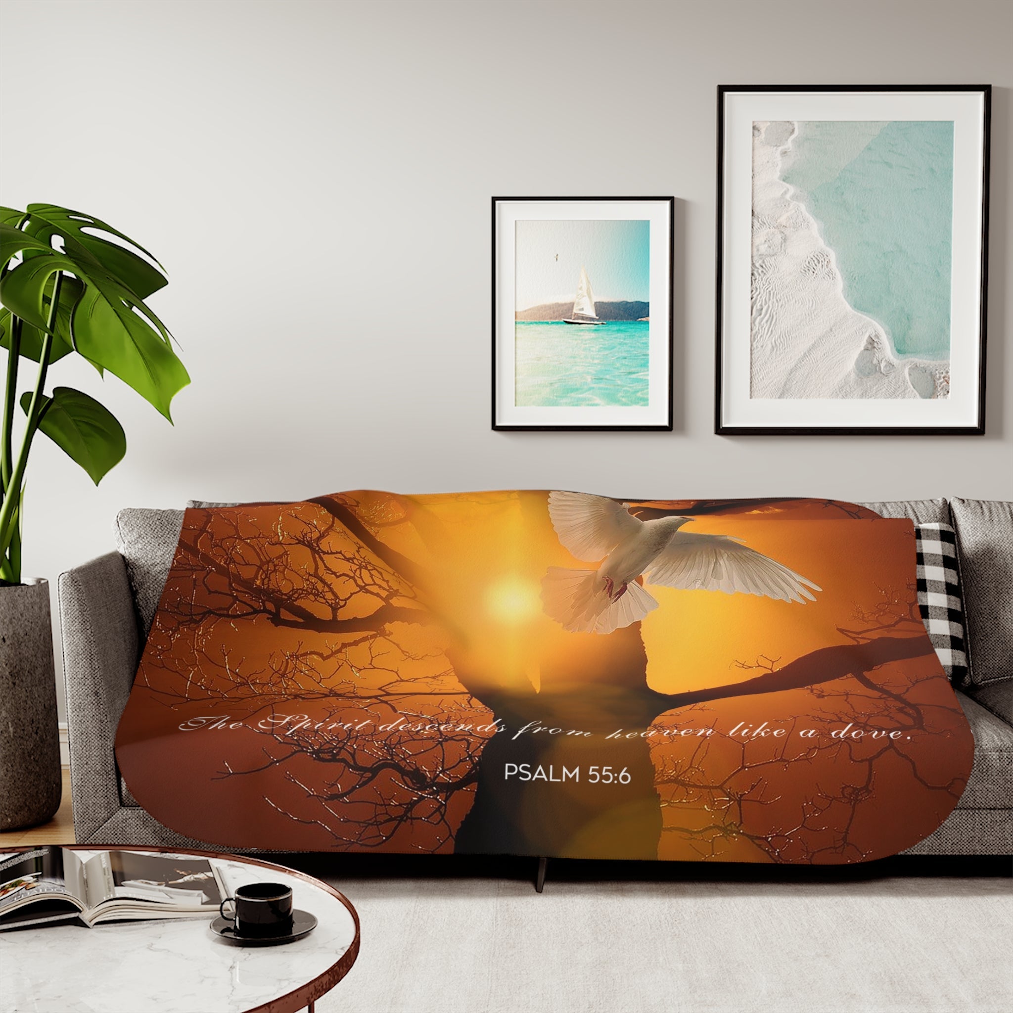 The Spirt Decends Like a Dove Sherpa Blanket - 3 Sizes - Jesus Passion Apparel