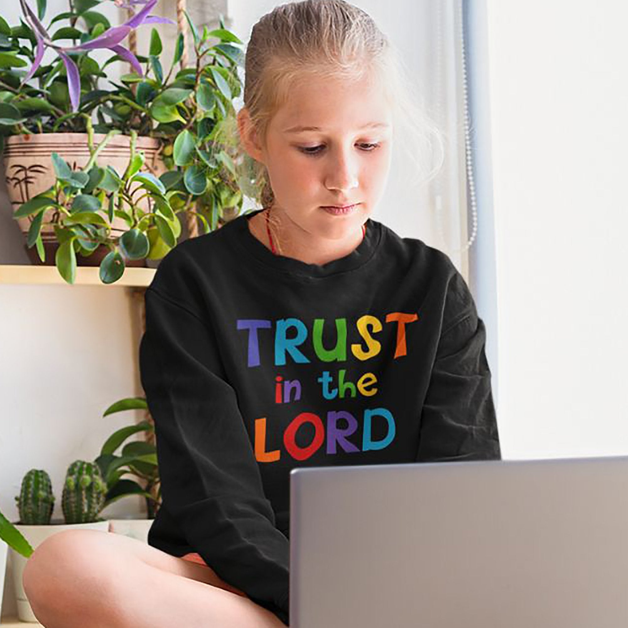 Trust in the Lord Youth Crewneck Sweatshirt - Design on Front and Back - Jesus Passion Apparel