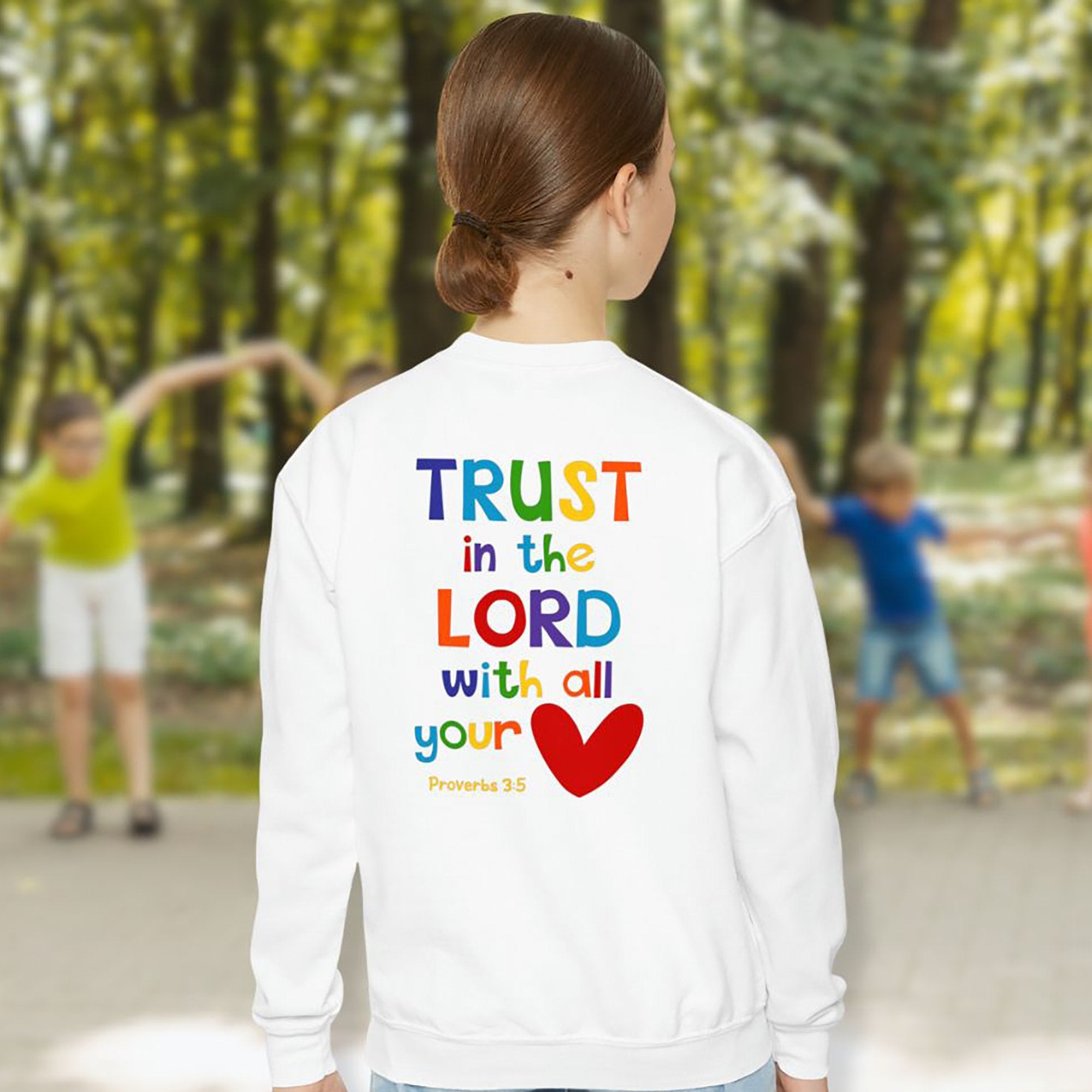 Trust in the Lord Youth Crewneck Sweatshirt - Design on Front and Back - Jesus Passion Apparel