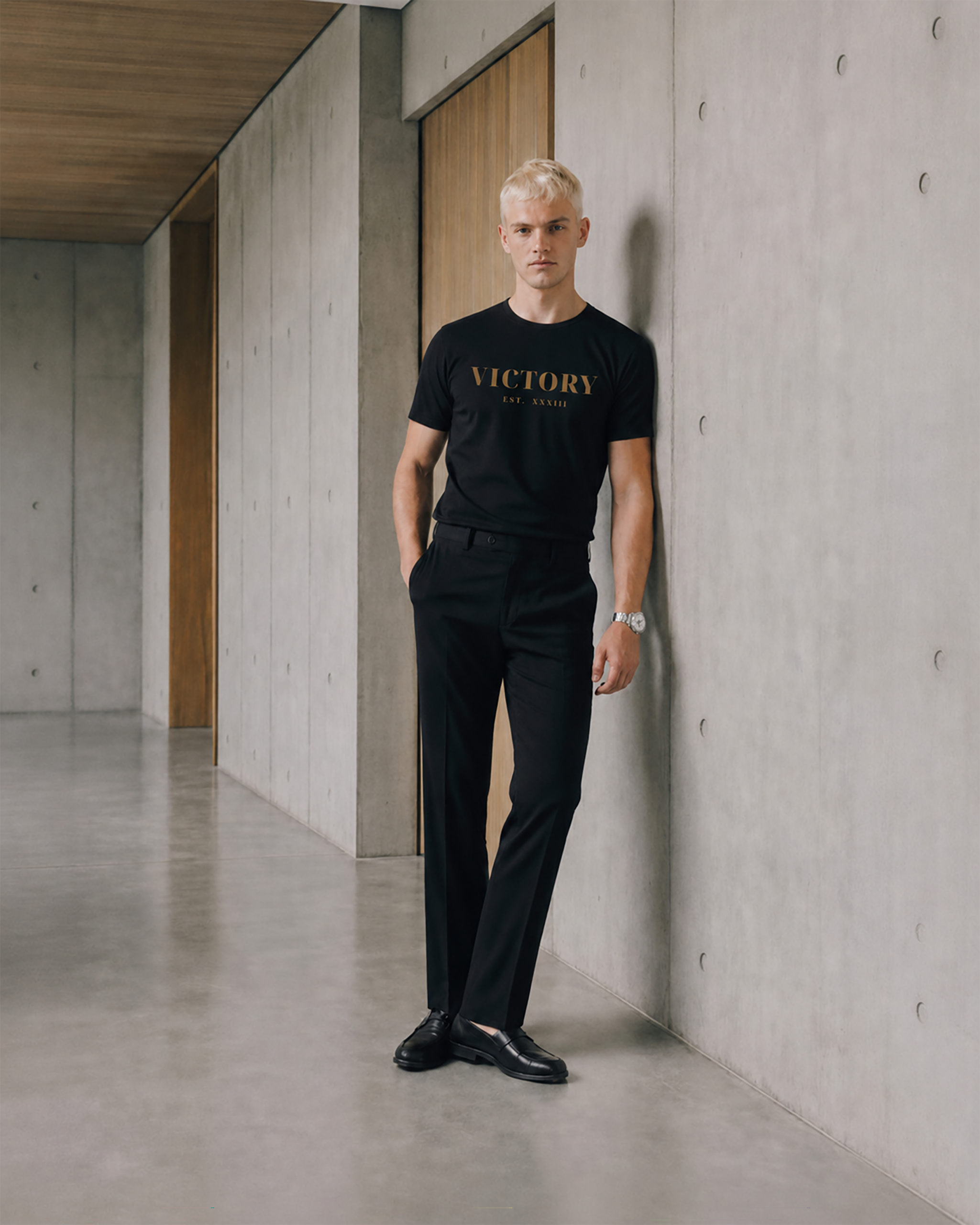 victory_tee man leaning against wall jpa