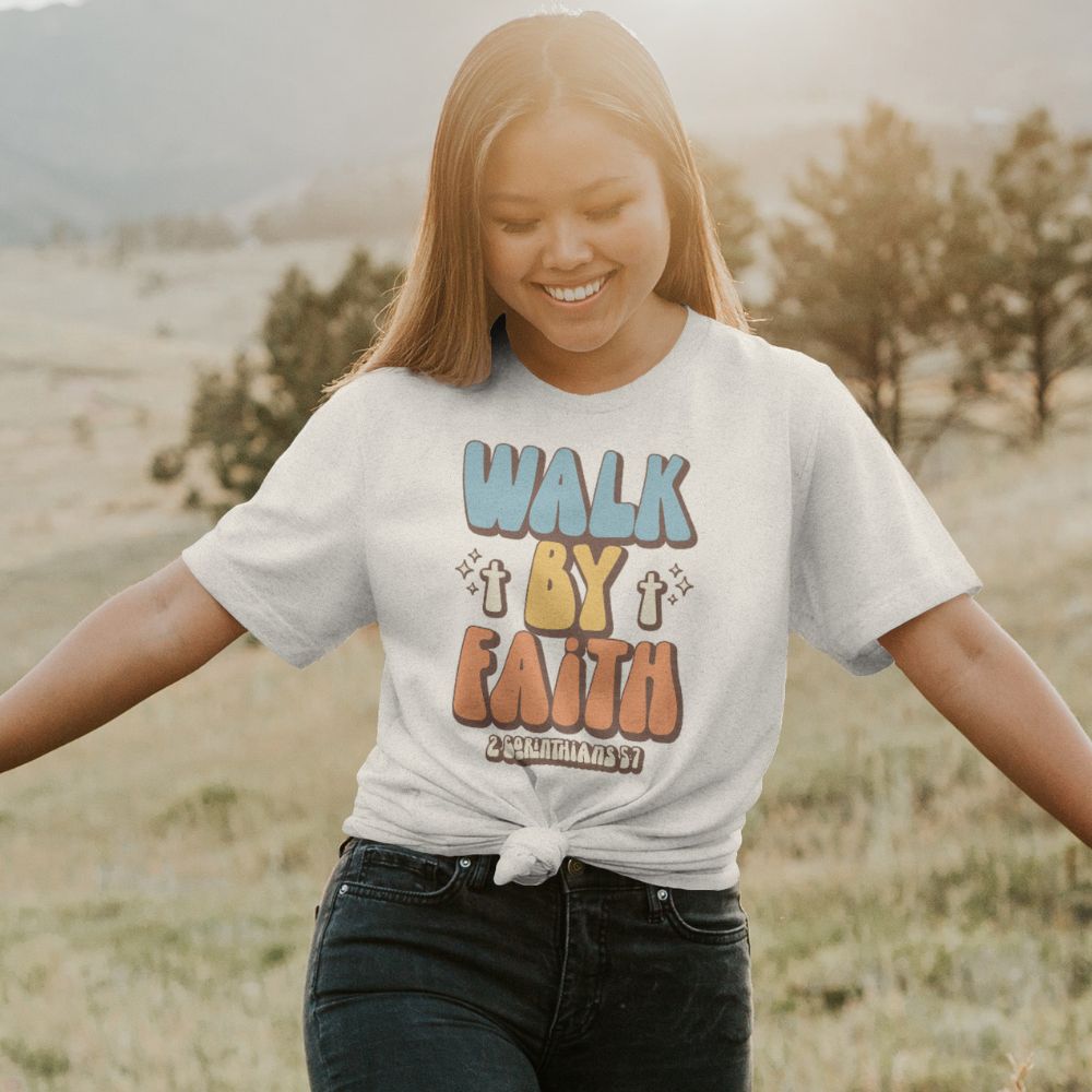 Walk By Faith Retro Unisex Fit T-Shirt - Jesus Passion Apparel