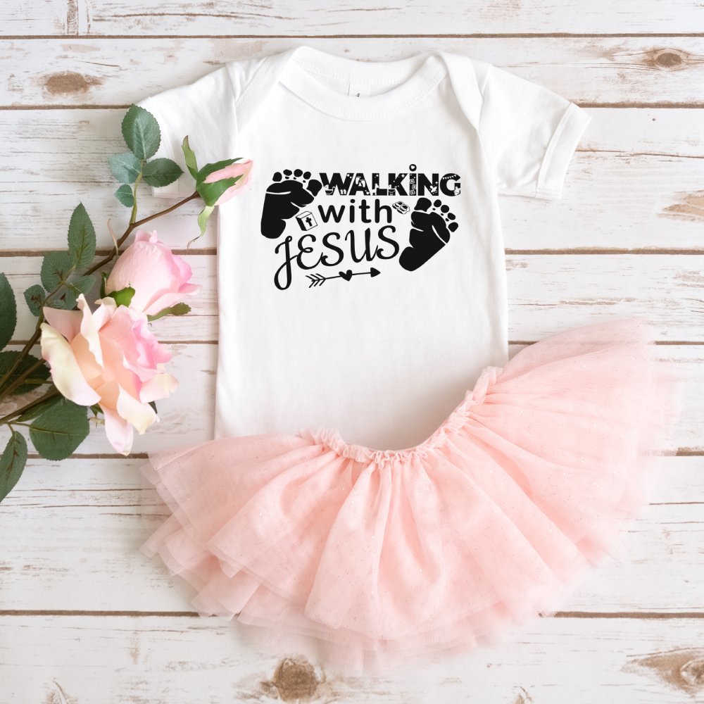 Walking With Jesus Black Baby Bodysuit - Jesus Passion Apparel