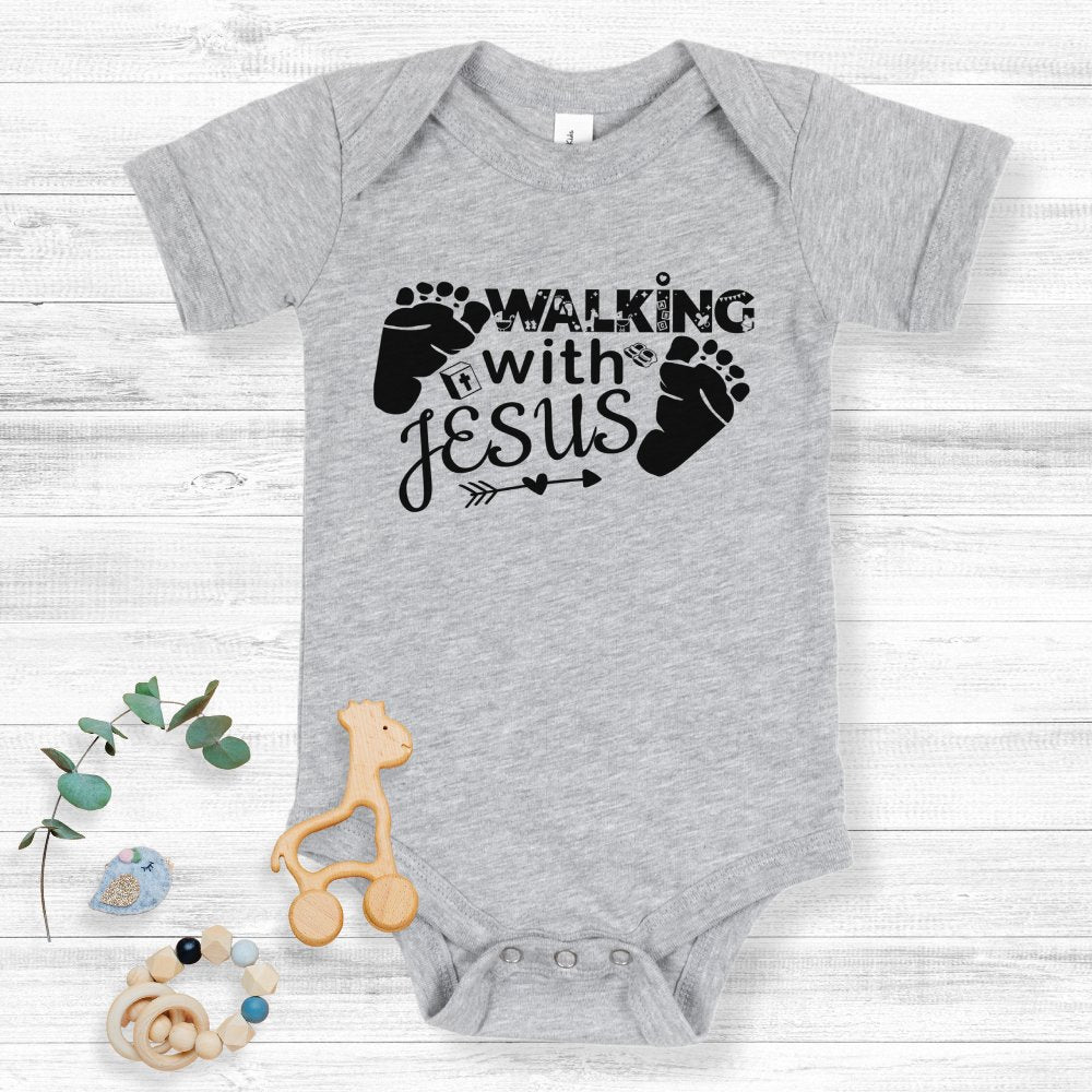 Walking With Jesus Black Baby Bodysuit - Jesus Passion Apparel