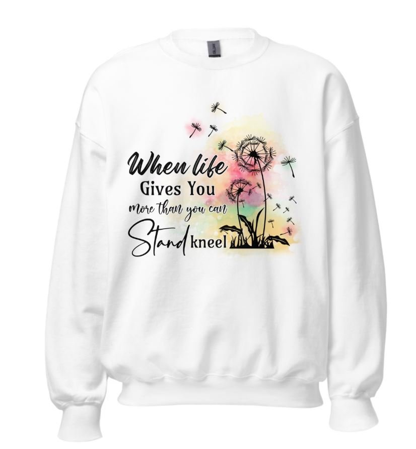 When Life Gives More Kneel Women's Fleece Unisex - Fit Sweatshirt Light Pink / White - Jesus Passion Apparel