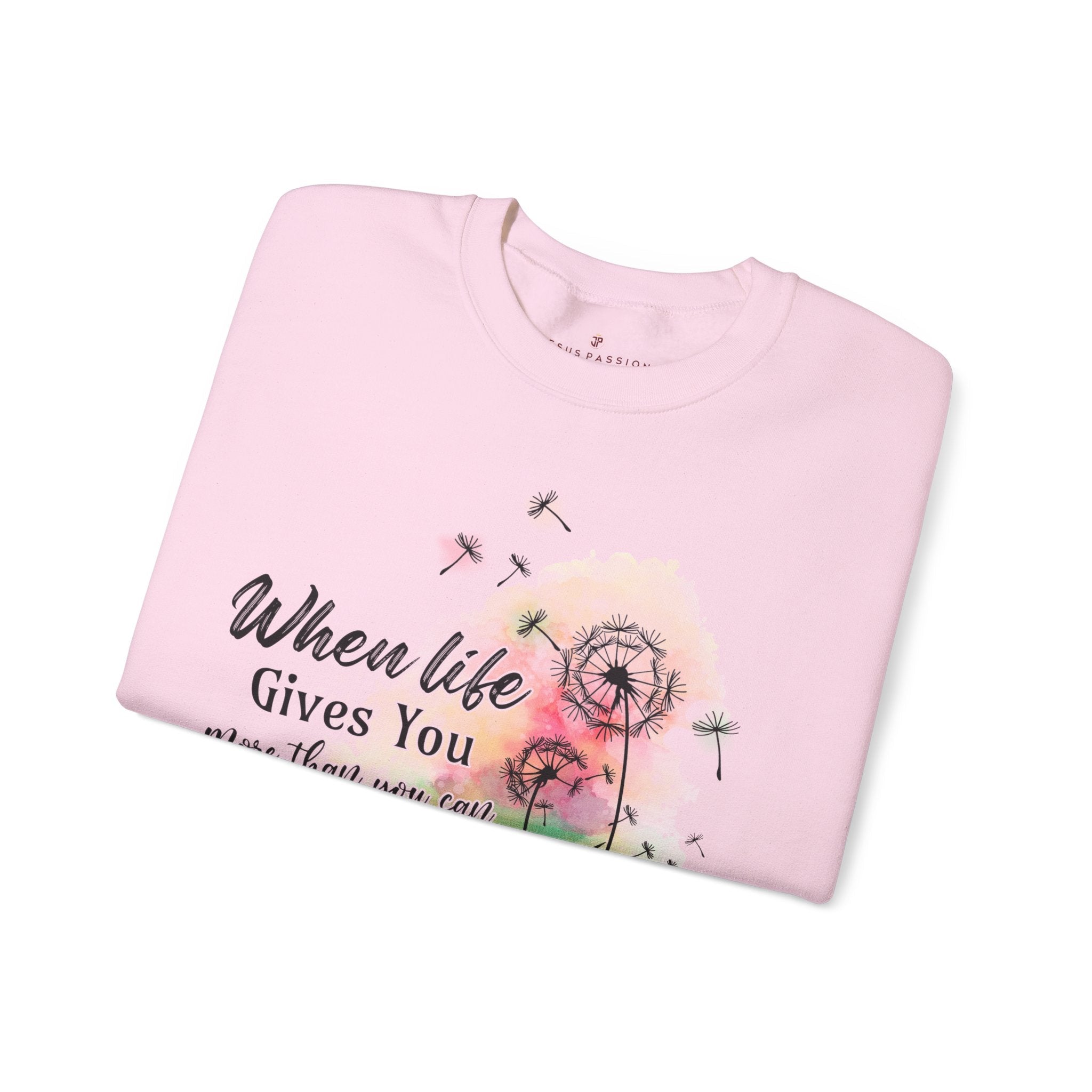 When Life Gives More Kneel Women's Fleece Unisex - Fit Sweatshirt Light Pink / White - Jesus Passion Apparel