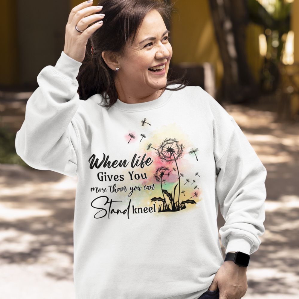 When Life Gives More Kneel Women's Fleece Unisex - Fit Sweatshirt Light Pink / White - Jesus Passion Apparel