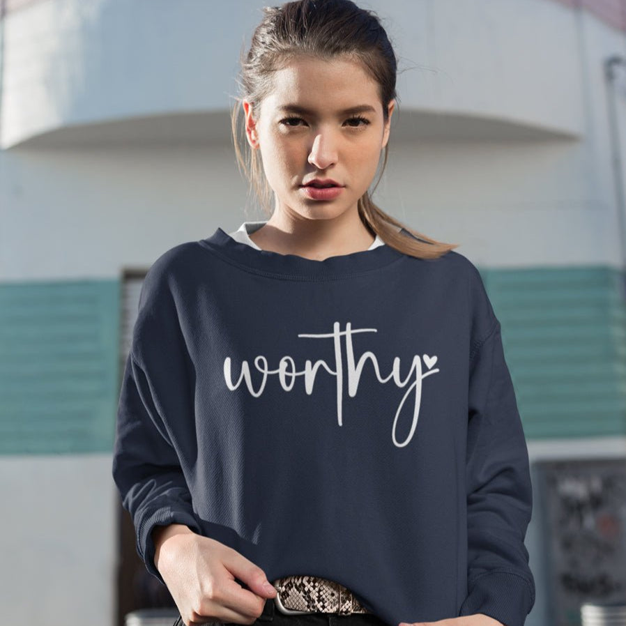 Worthy Women's Fleece Unisex - Fit Sweatshirt Purple / Navy - Jesus Passion Apparel