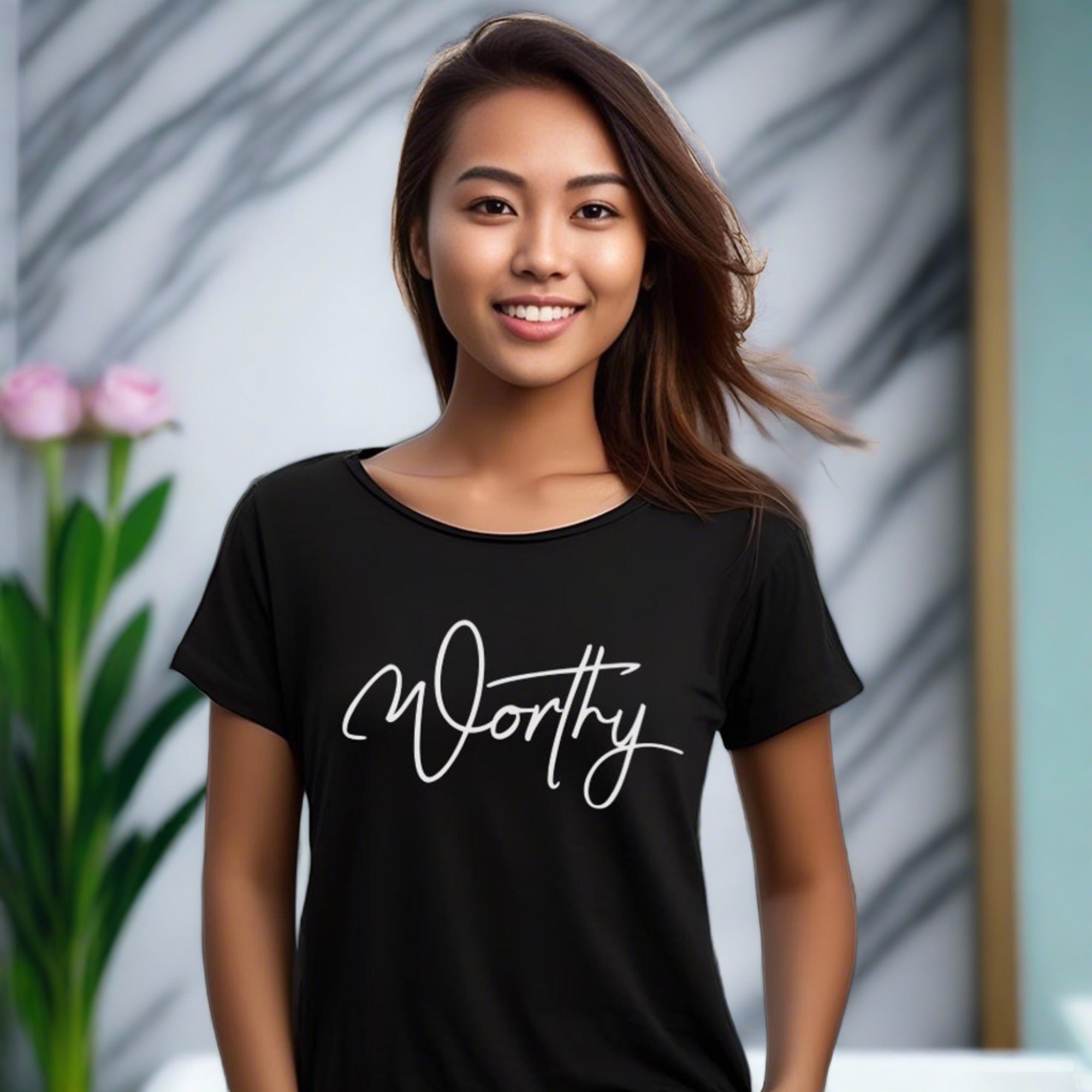 Worthy Women's Jersey Short Sleeve Tee - Black / White - Jesus Passion Apparel