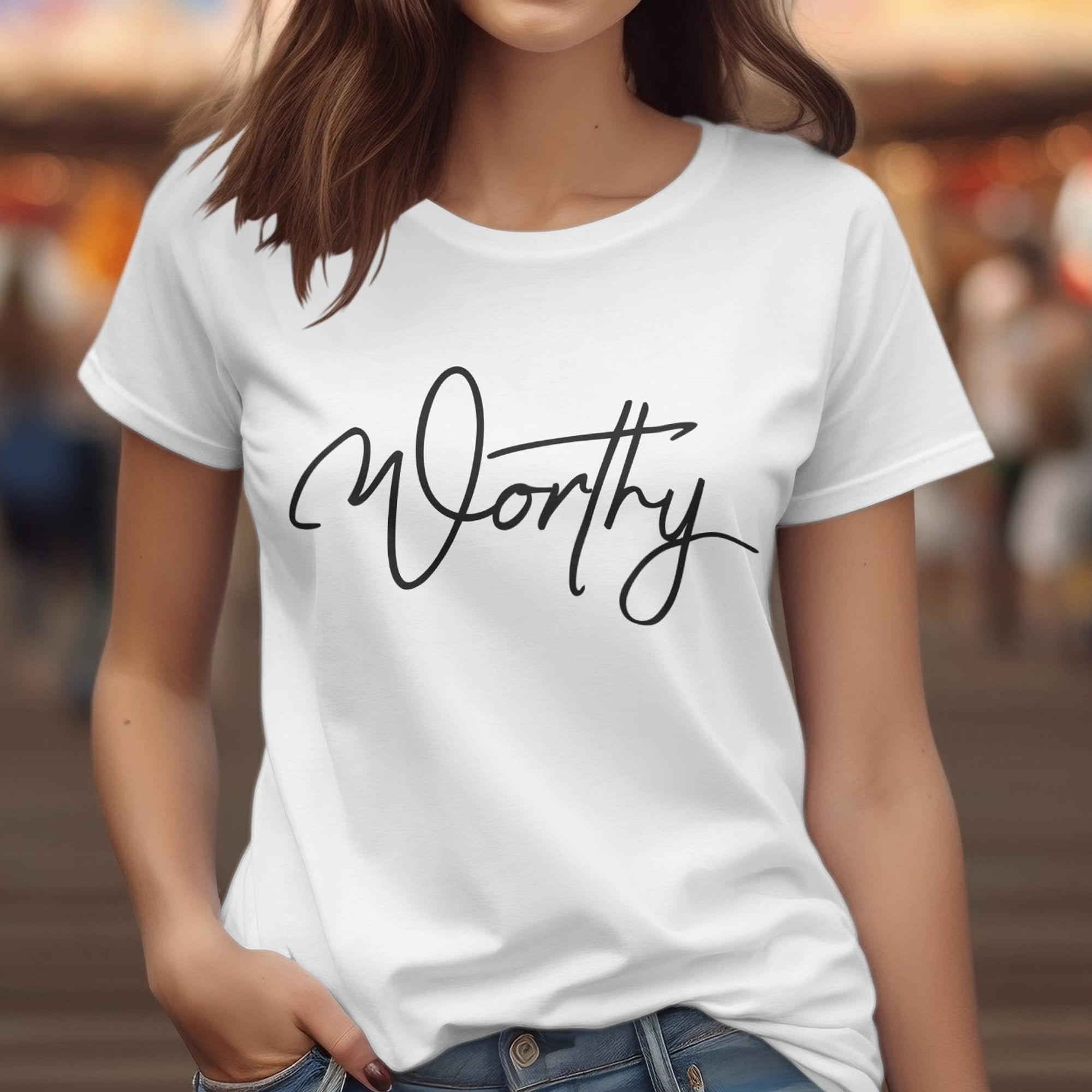Worthy Women's Jersey Short Sleeve Tee - Black / White - Jesus Passion Apparel