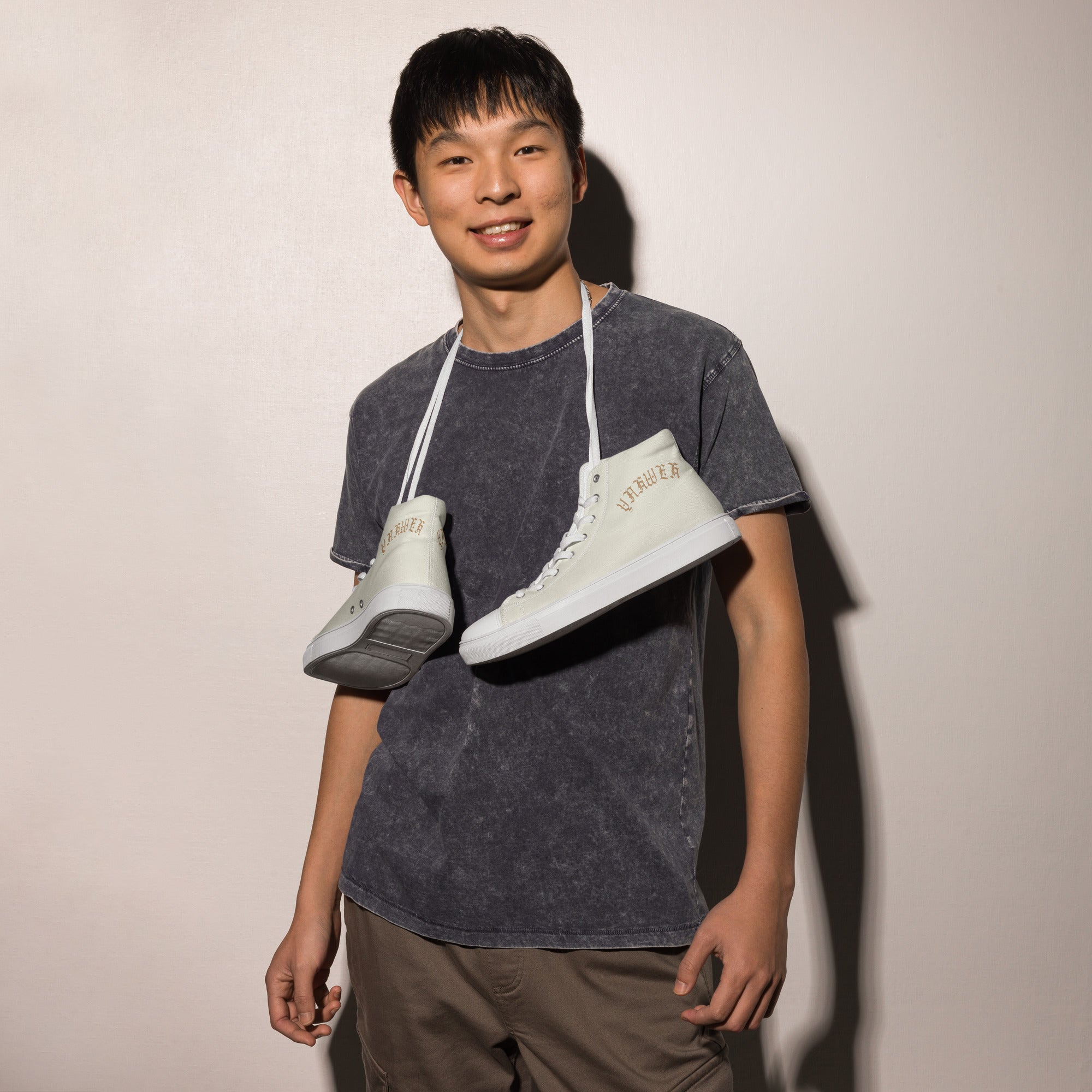 Yahweh Cream and Gold Men’s High Top Canvas Shoes - Jesus Passion Apparel