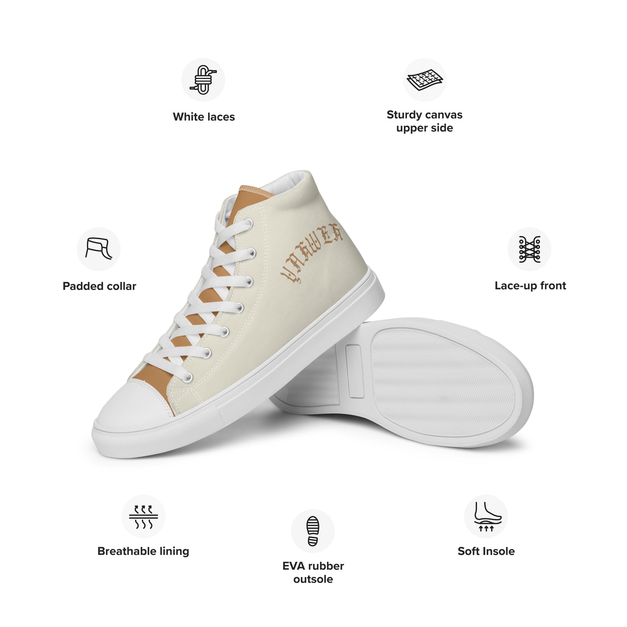 Yahweh Cream and Gold Women’s High Top Canvas Shoes - Jesus Passion Apparel