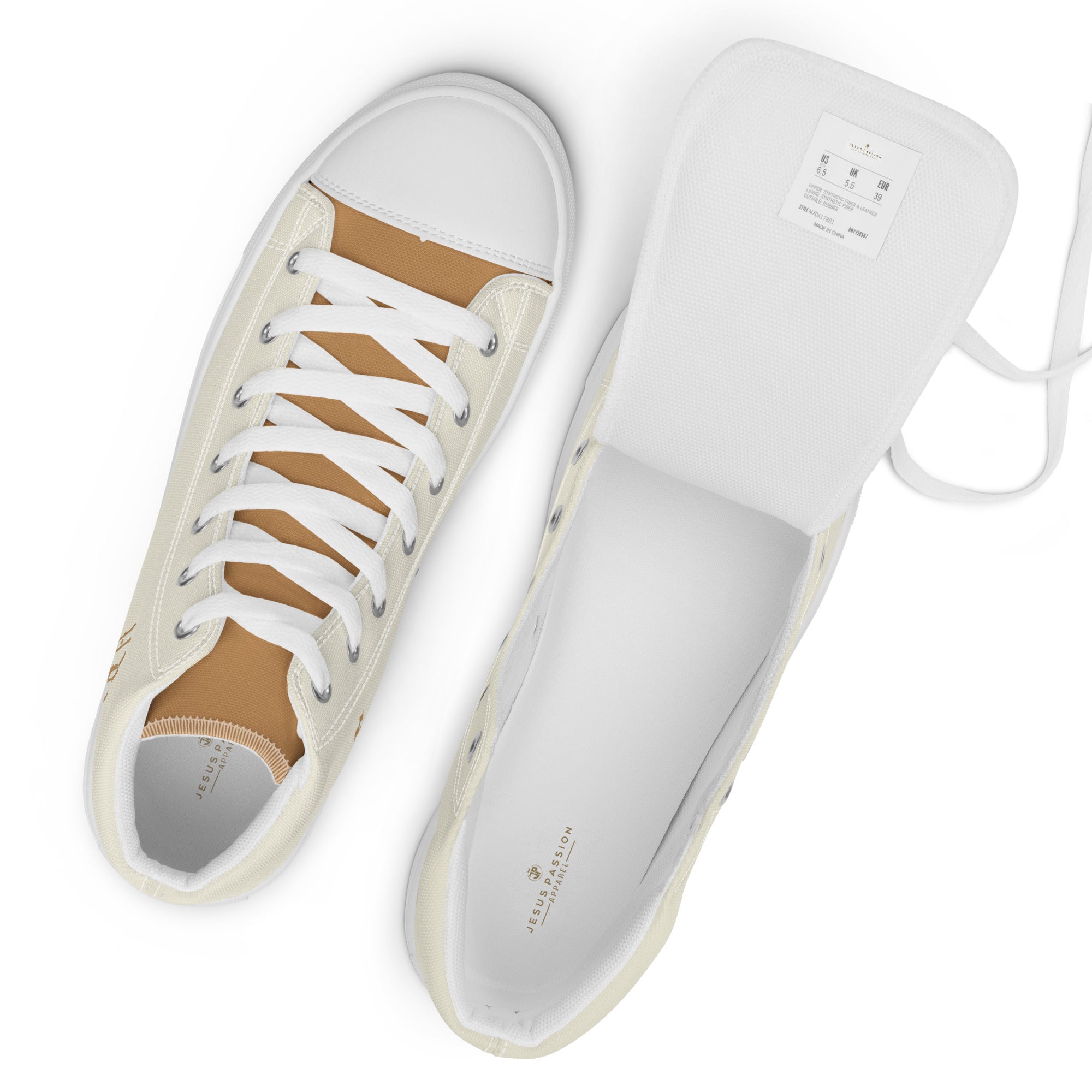 Yahweh Cream and Gold Women’s High Top Canvas Shoes - Jesus Passion Apparel
