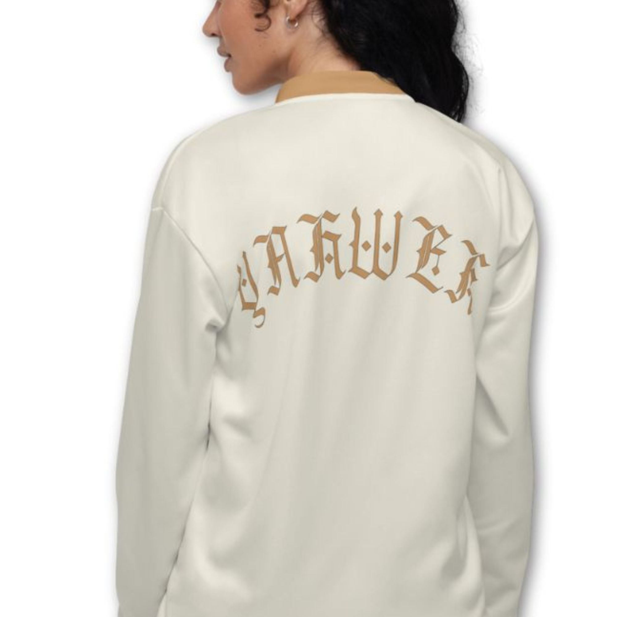 Yahweh Cream Gold Women's Bomber Jacket - Jesus Passion Apparel