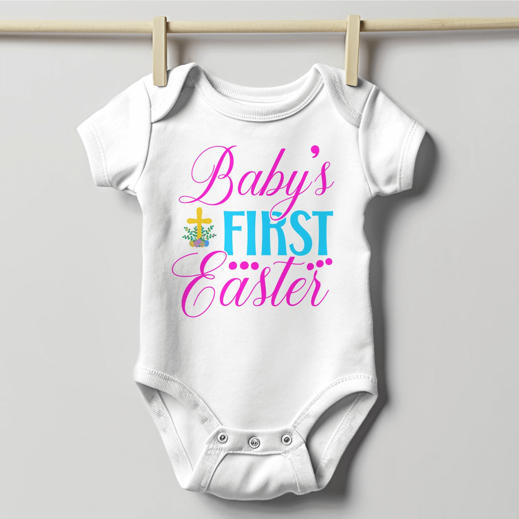 Baby's First Easter Cross Infant Fine Jersey Bodysuit Size: 6mo Color: White Jesus Passion Apparel