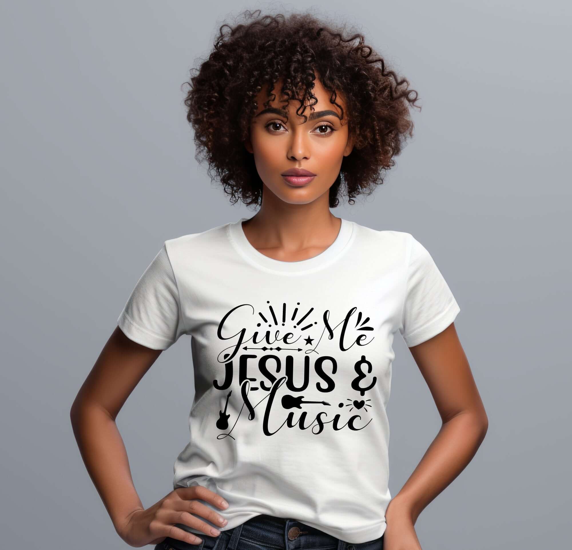 Give Me Jesus and Music Women's Jersey Short Sleeve T-Shirt Size: XS Color: White Jesus Passion Apparel