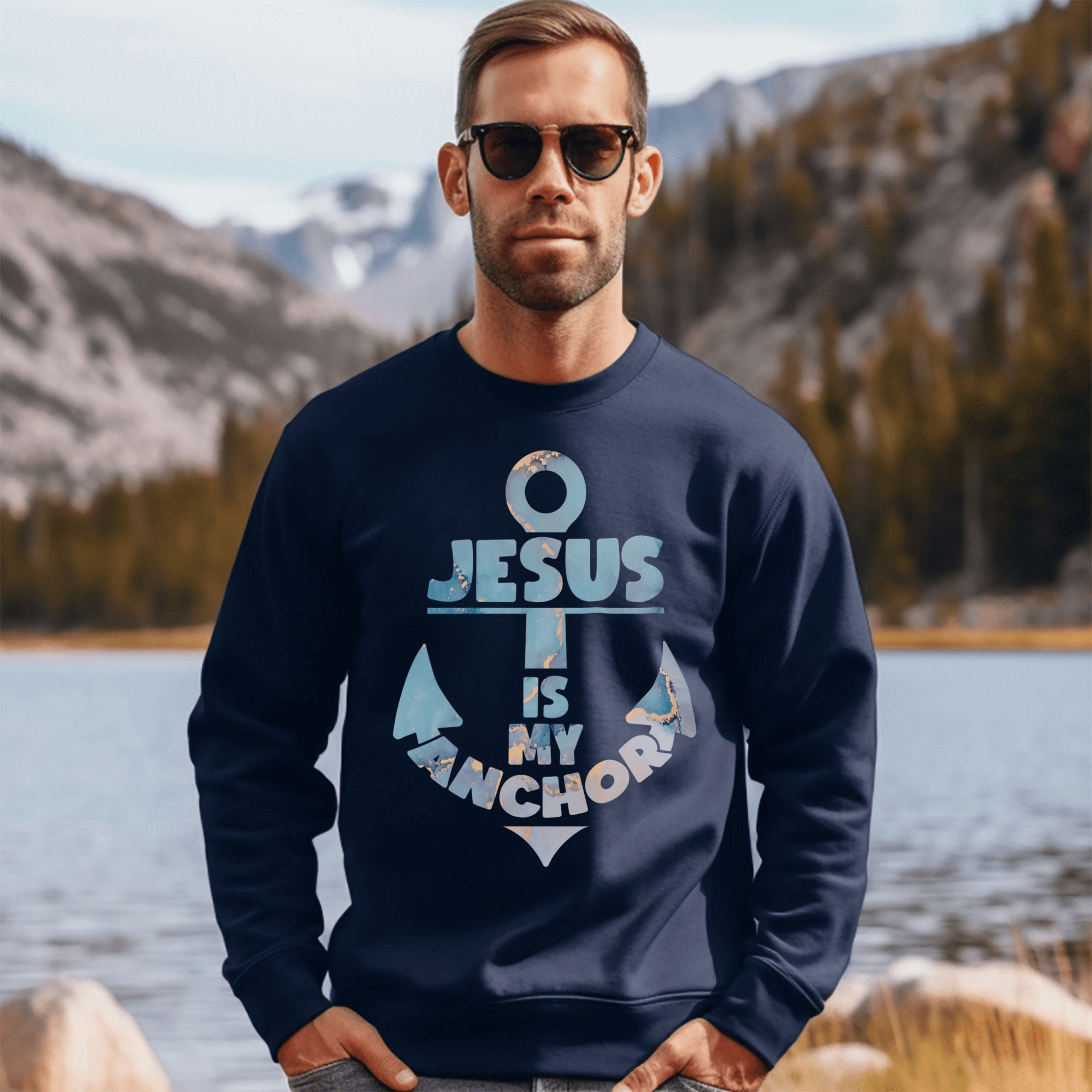 Jesus is My Anchor Men's Fleece Unisex-Fit Sweatshirt - Navy Size: S Color: Navy Jesus Passion Apparel