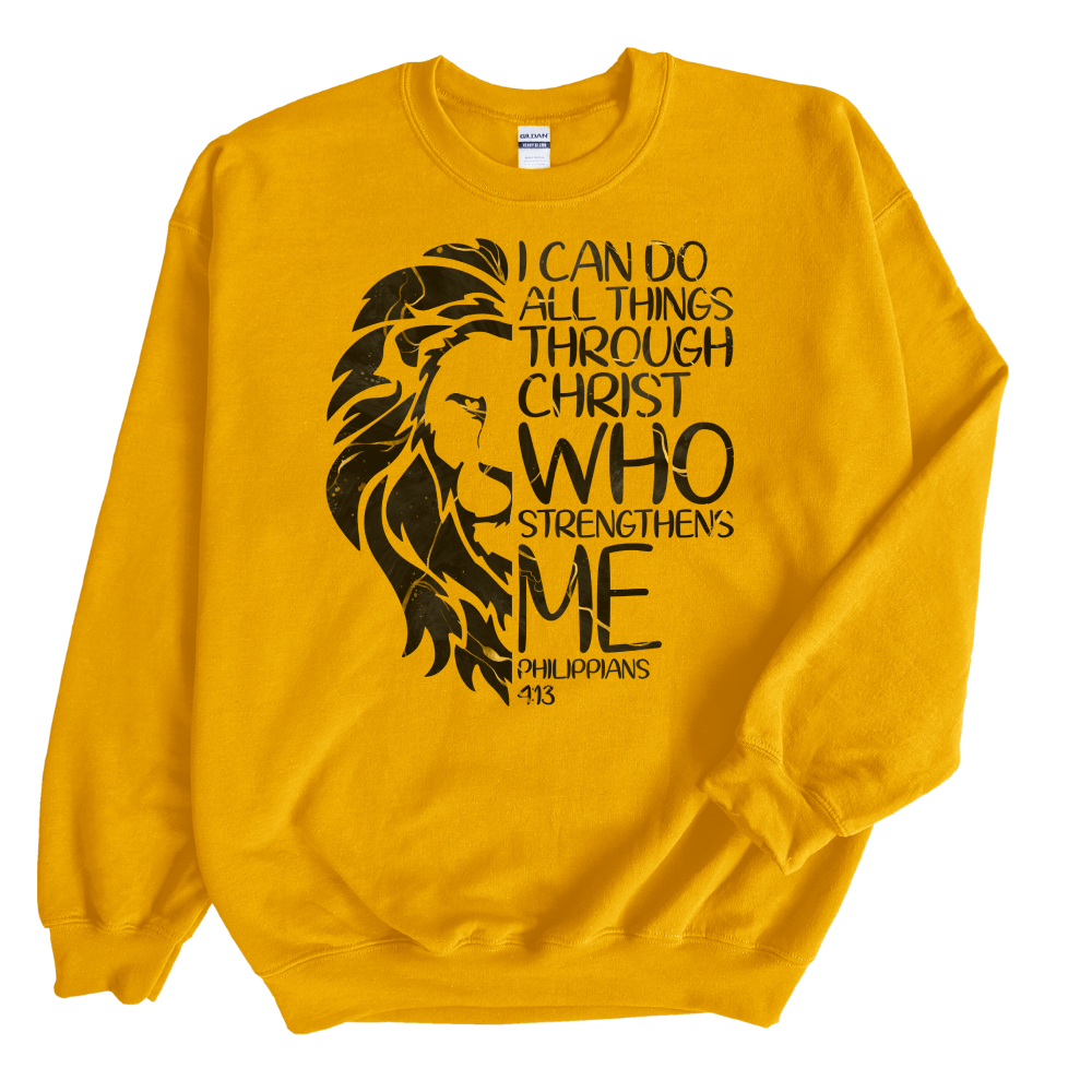 All Through Christ Men's Fleece Unisex-Fit Sweatshirt - Gold Size: S Color: Gold Jesus Passion Apparel