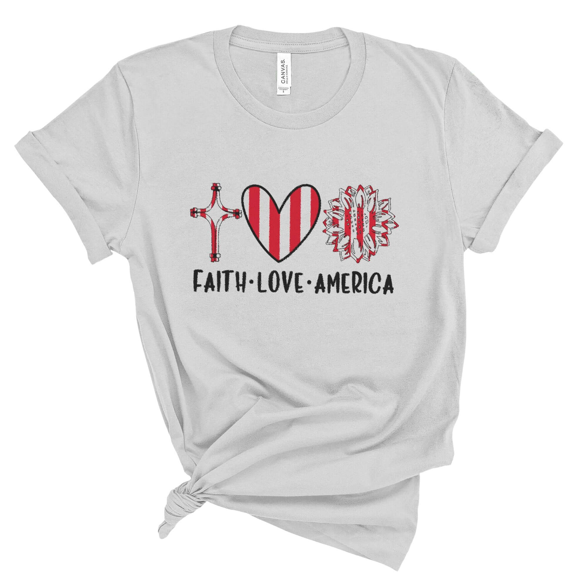 Faith Love America Women's Short Sleeve Patriotic T-Shirt Size: XS Color: Athletic Heather Jesus Passion Apparel