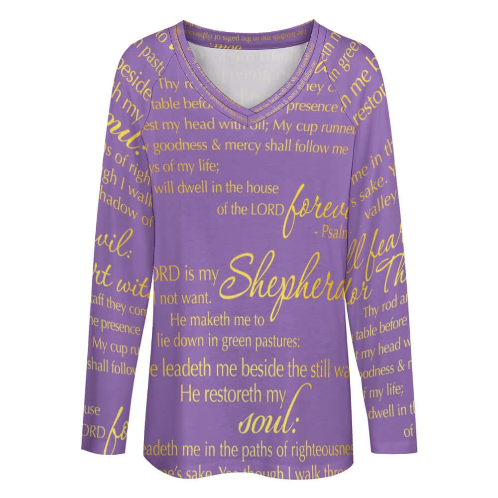 The Lord's Prayer Women's Long Sleeve Loose V-Neck Tee - Purple Size: S Color: MediumPurple Jesus Passion Apparel