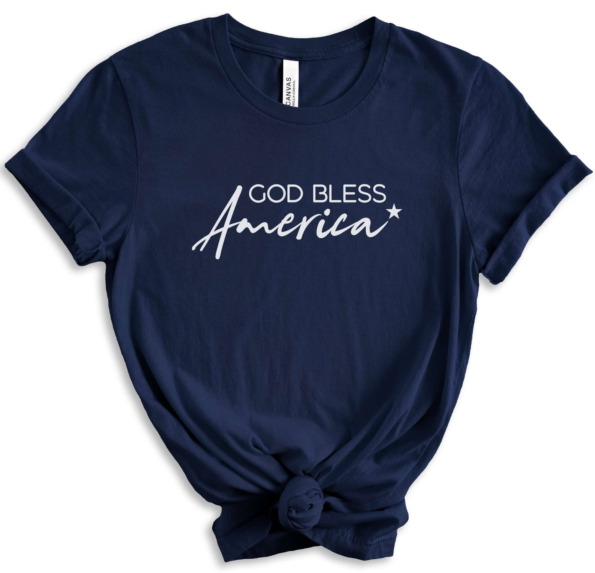 God Bless America Star Women's Short Sleeve T-shirt Size: XS Color: Navy Jesus Passion Apparel