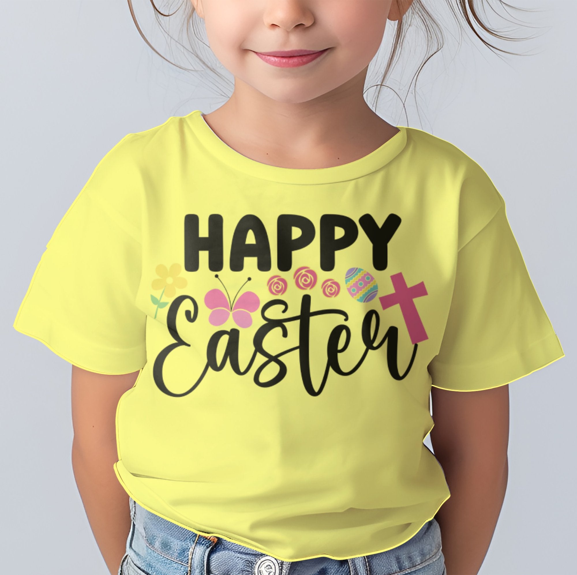 Happy Easter Toddler Short Sleeve Tee Size: 5/6T Color: Heather Jesus Passion Apparel