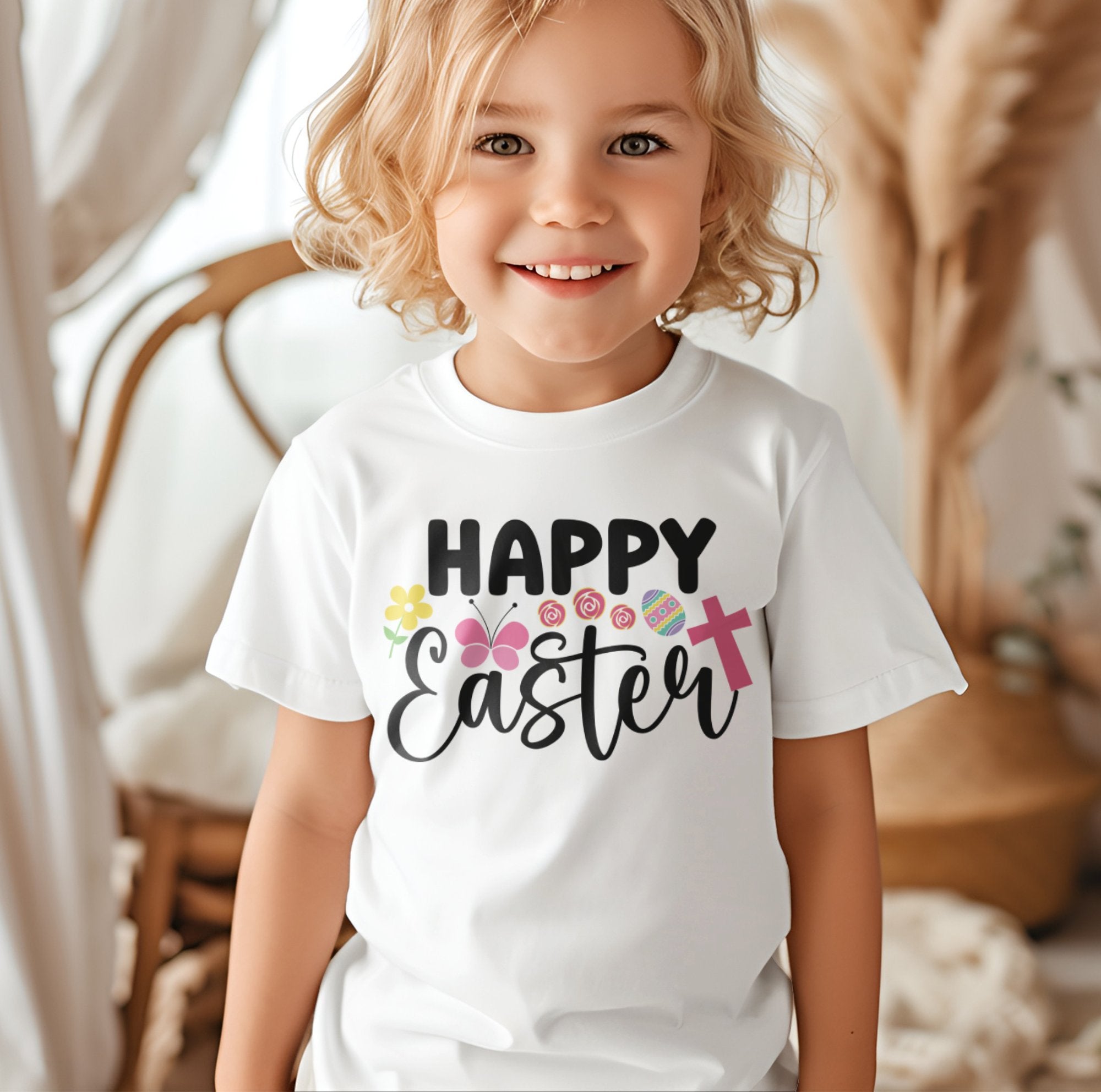 Happy Easter Toddler Short Sleeve Tee Size: 5/6T Color: Heather Jesus Passion Apparel