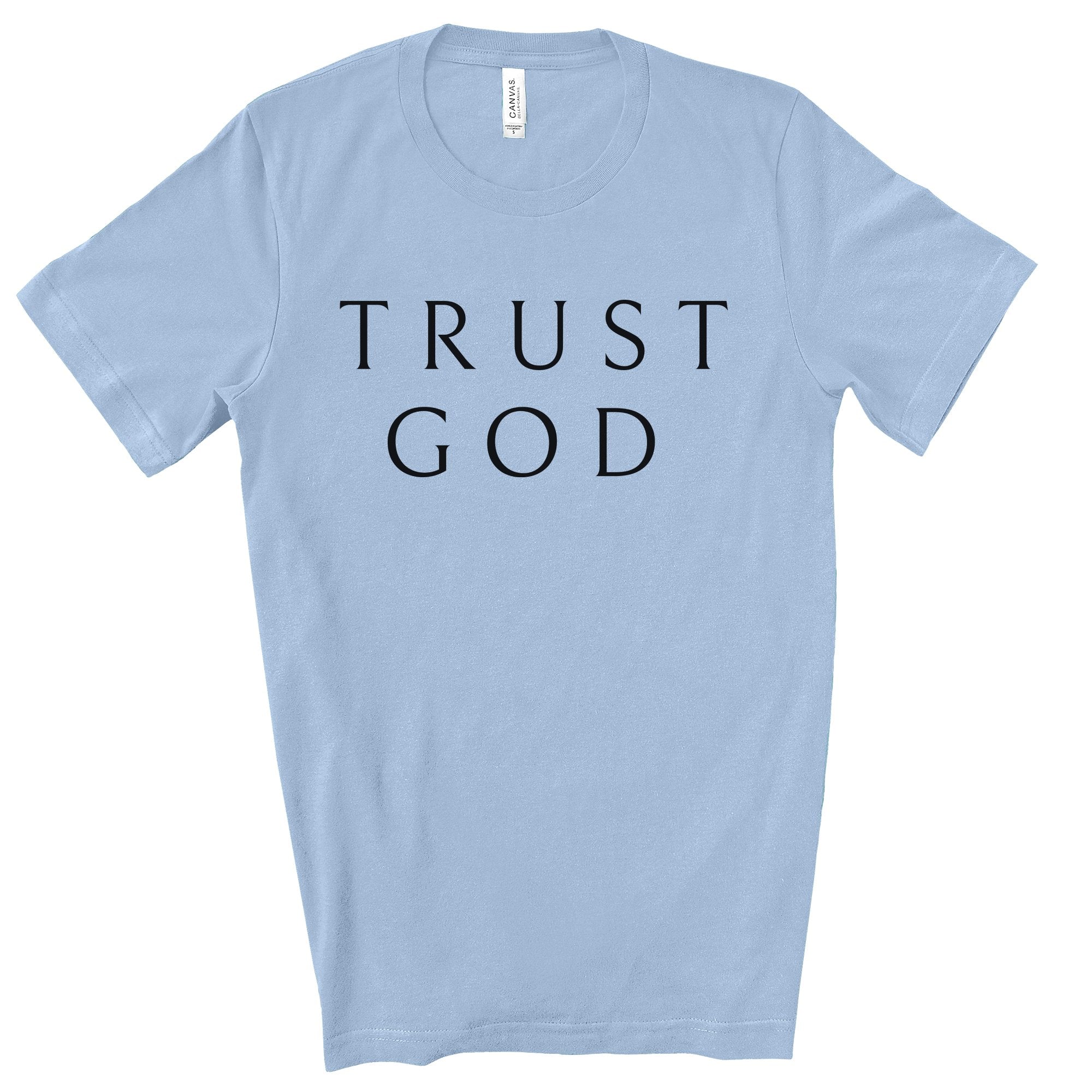 Trust God Men's Jersey Short Sleeve Tee Size: XS Color: Light Blue Jesus Passion Apparel