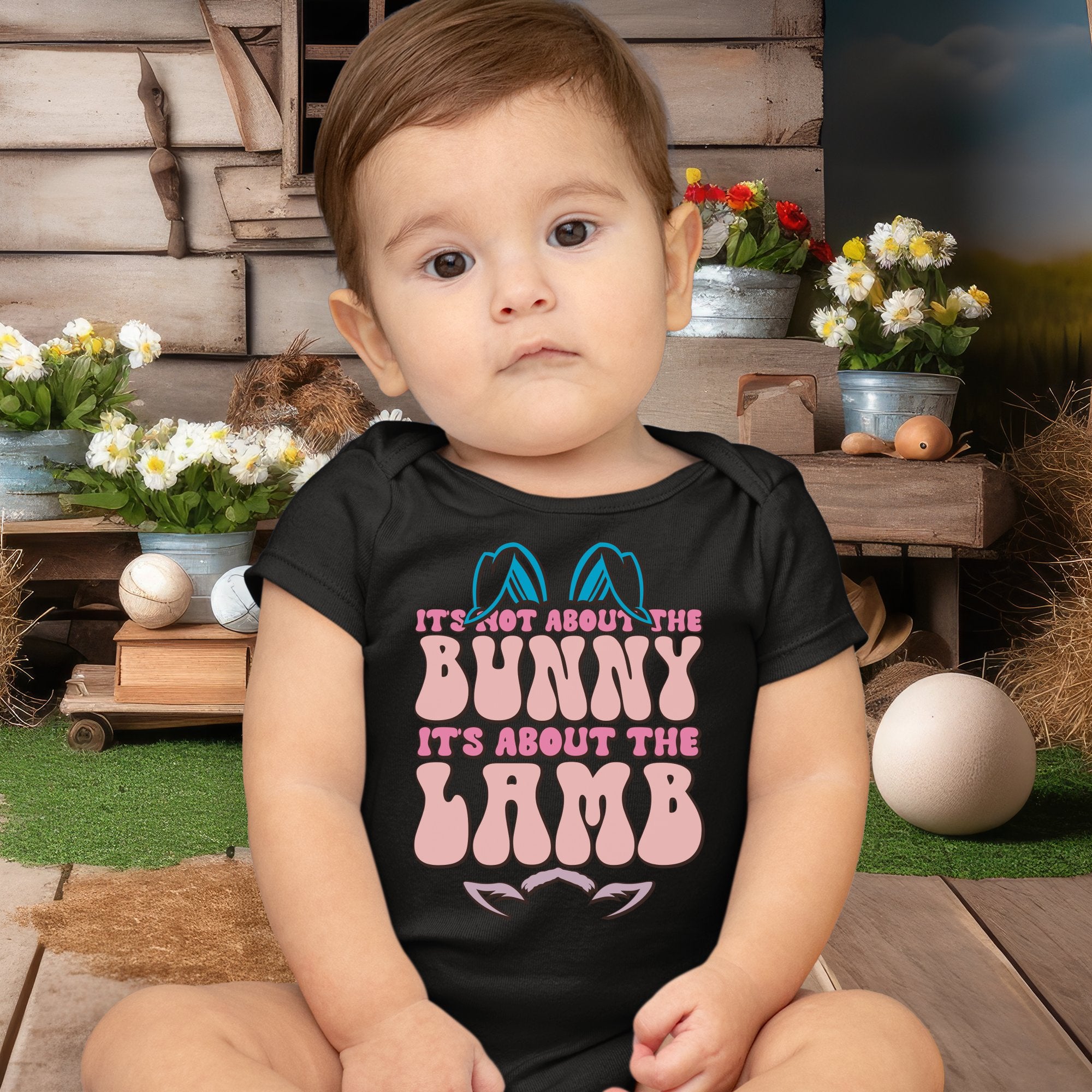 Not About the Bunny Infant Fine Jersey Bodysuit Size: 18mo Color: Navy Jesus Passion Apparel