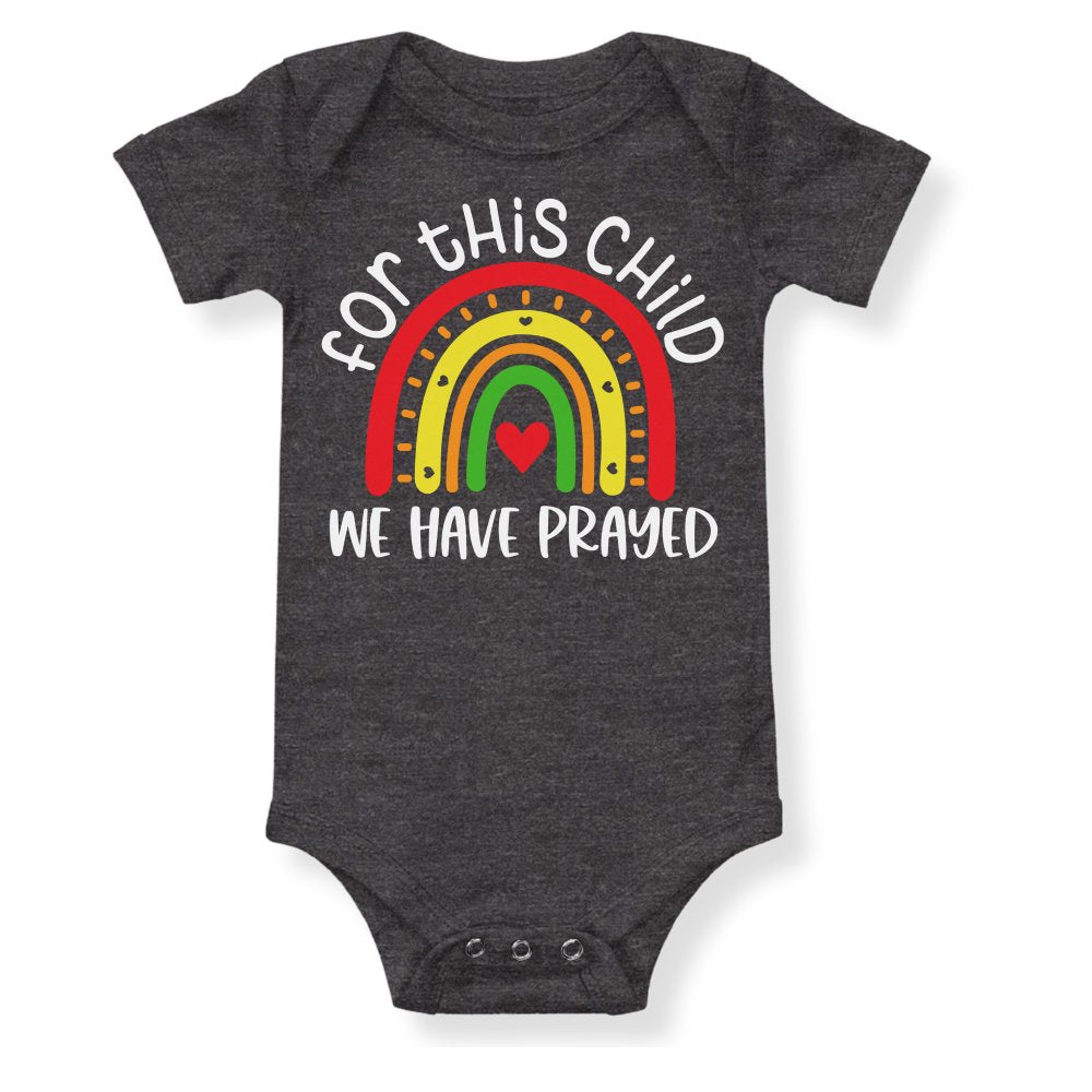 For This Child We Have Prayed Baby Bodysuit White Color: Dark Grey Heather Size: 3-6m Jesus Passion Apparel