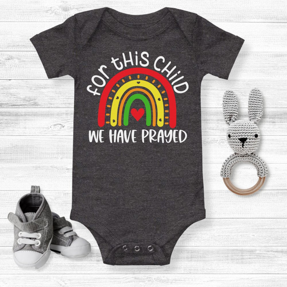 For This Child We Have Prayed Baby Bodysuit White Color: Dark Grey Heather Size: 3-6m Jesus Passion Apparel