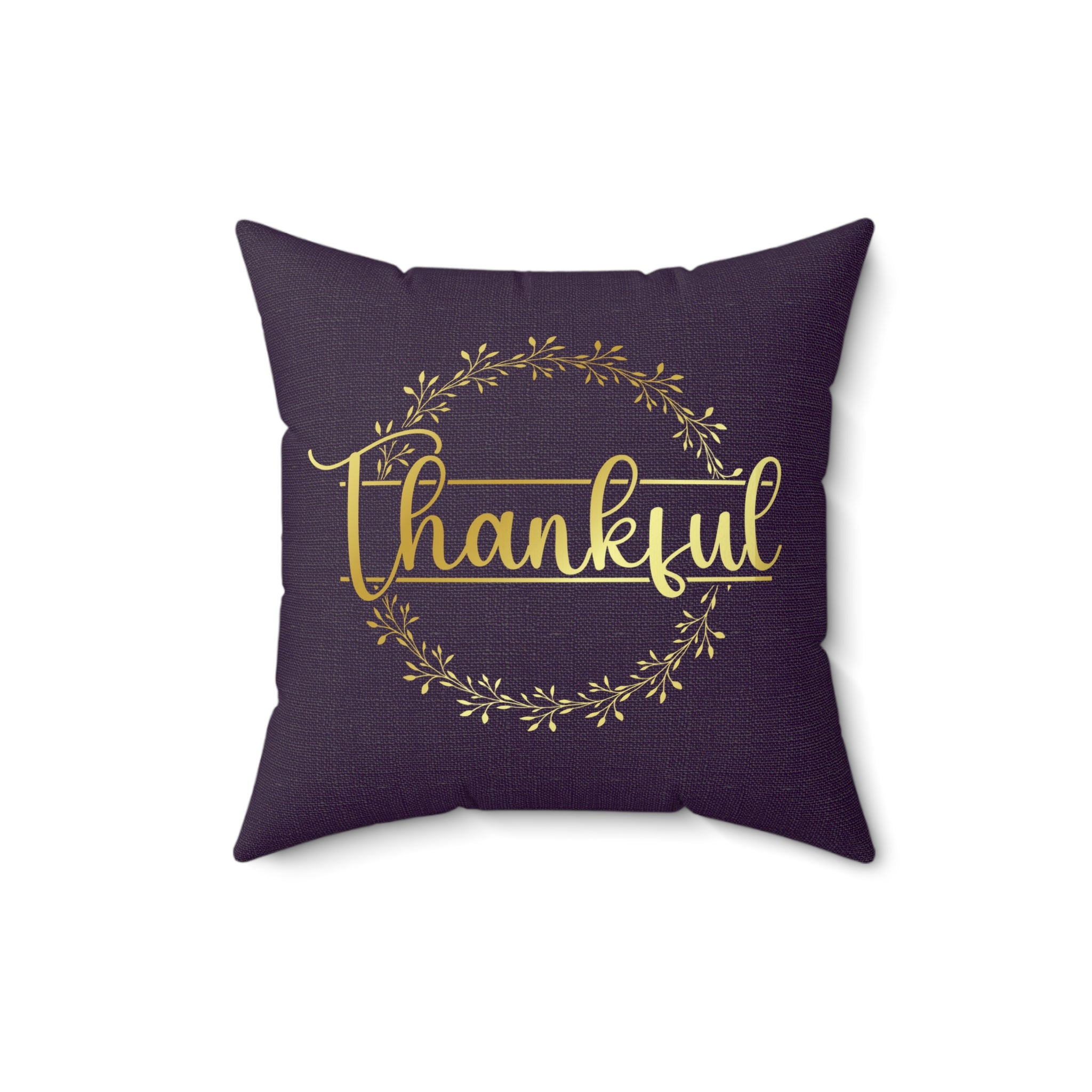Shimmer Gold Thankful Wreath on Linen Pattern Spun Polyester Square Pillow Size: 16" × 16" Jesus Passion Apparel