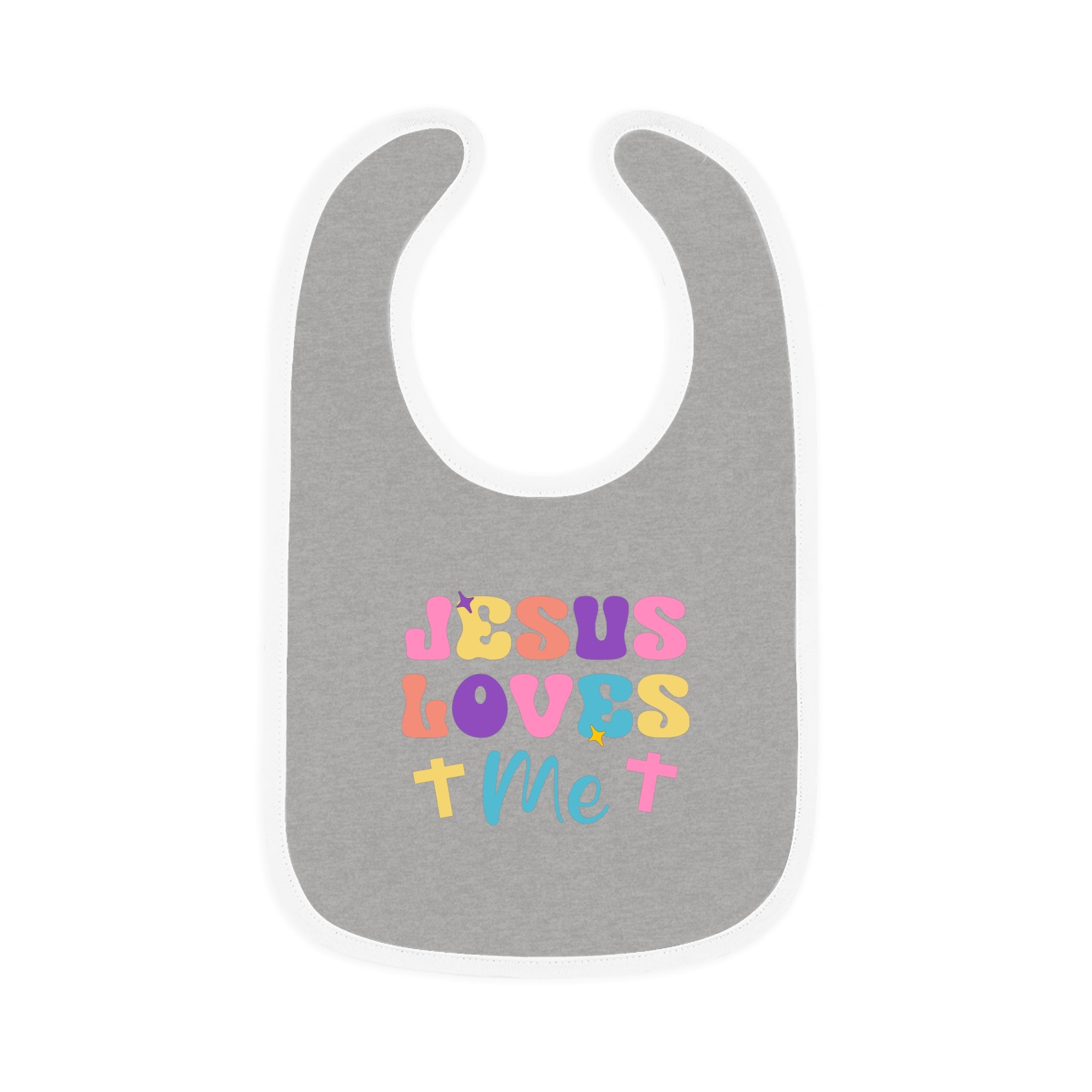 Jesus Loves Me Retro and Crosses Baby Jersey Bib Color: Heather/White Size: One size Jesus Passion Apparel