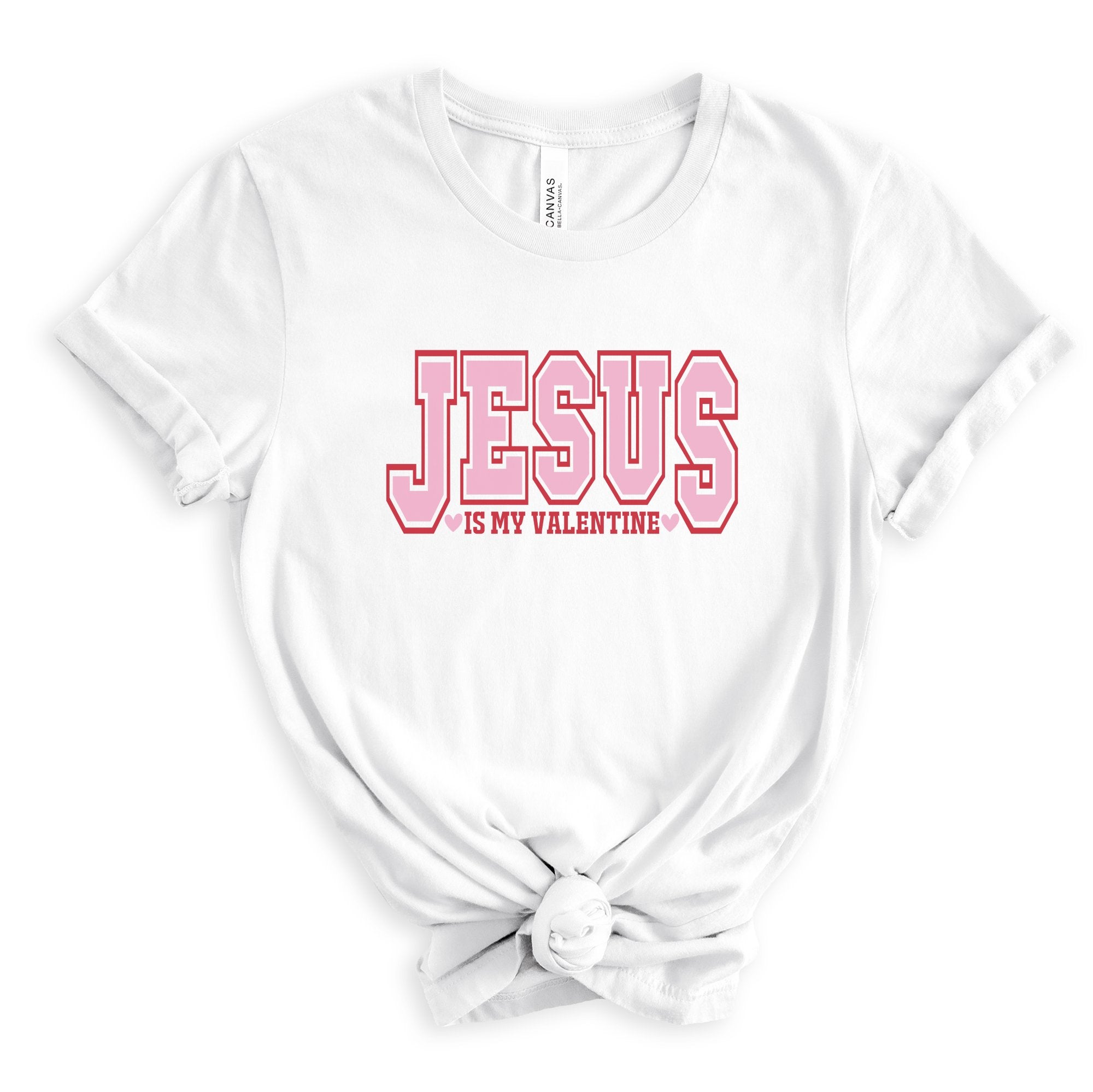 Jesus Valentine University Unisex Jersey Short Sleeve Tee - White / Navy Size: XS Color: White Jesus Passion Apparel